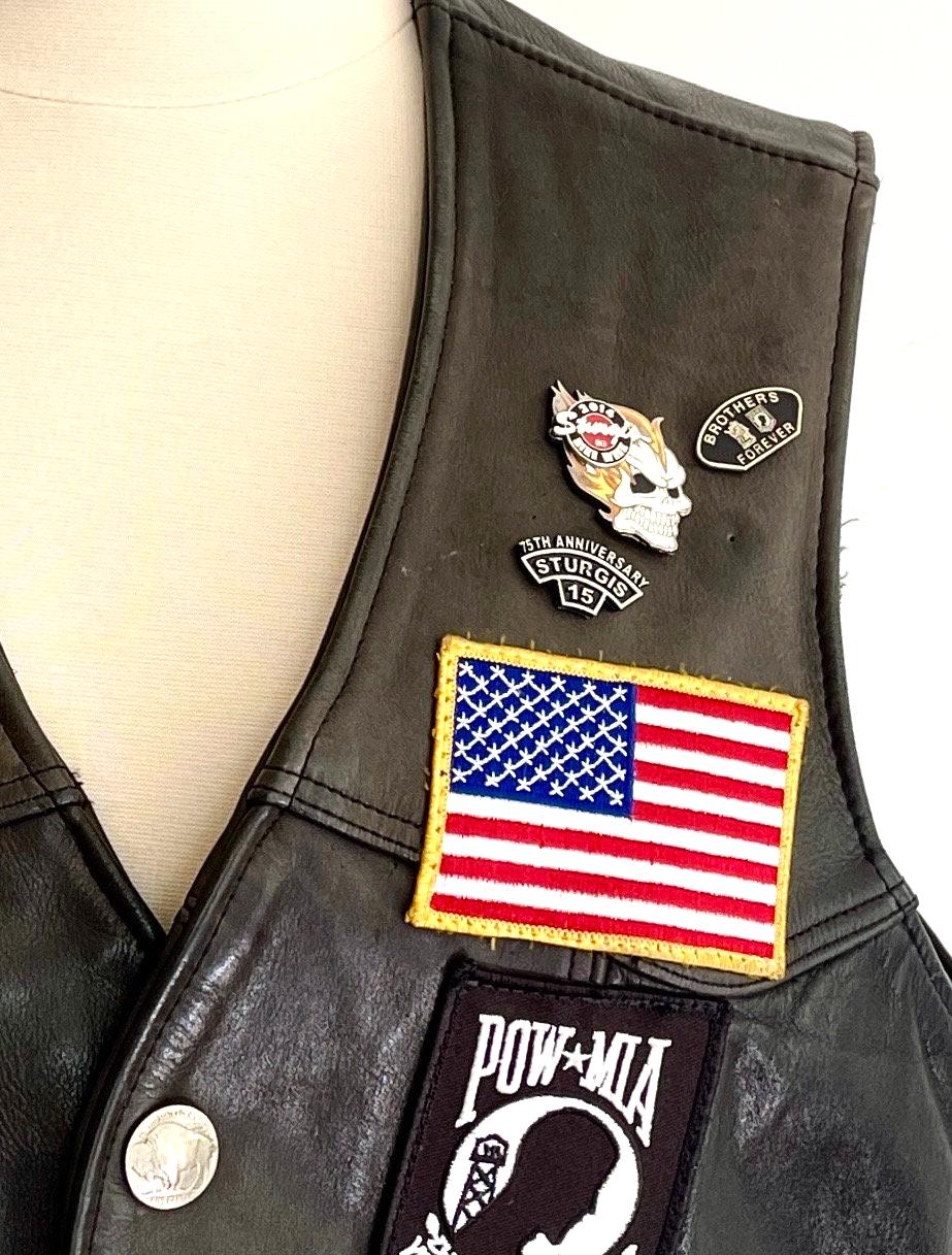 Vintage Leather Biker Vest American Legion Patches Sturgis Pins 90s Y2K