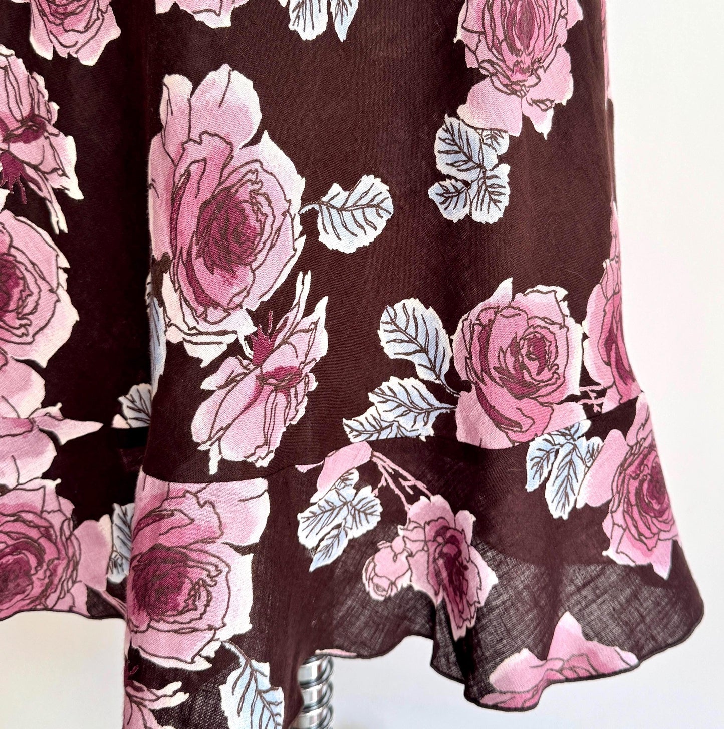 Vintage 90s Floral Sleeveless Dress Rose Print Linen