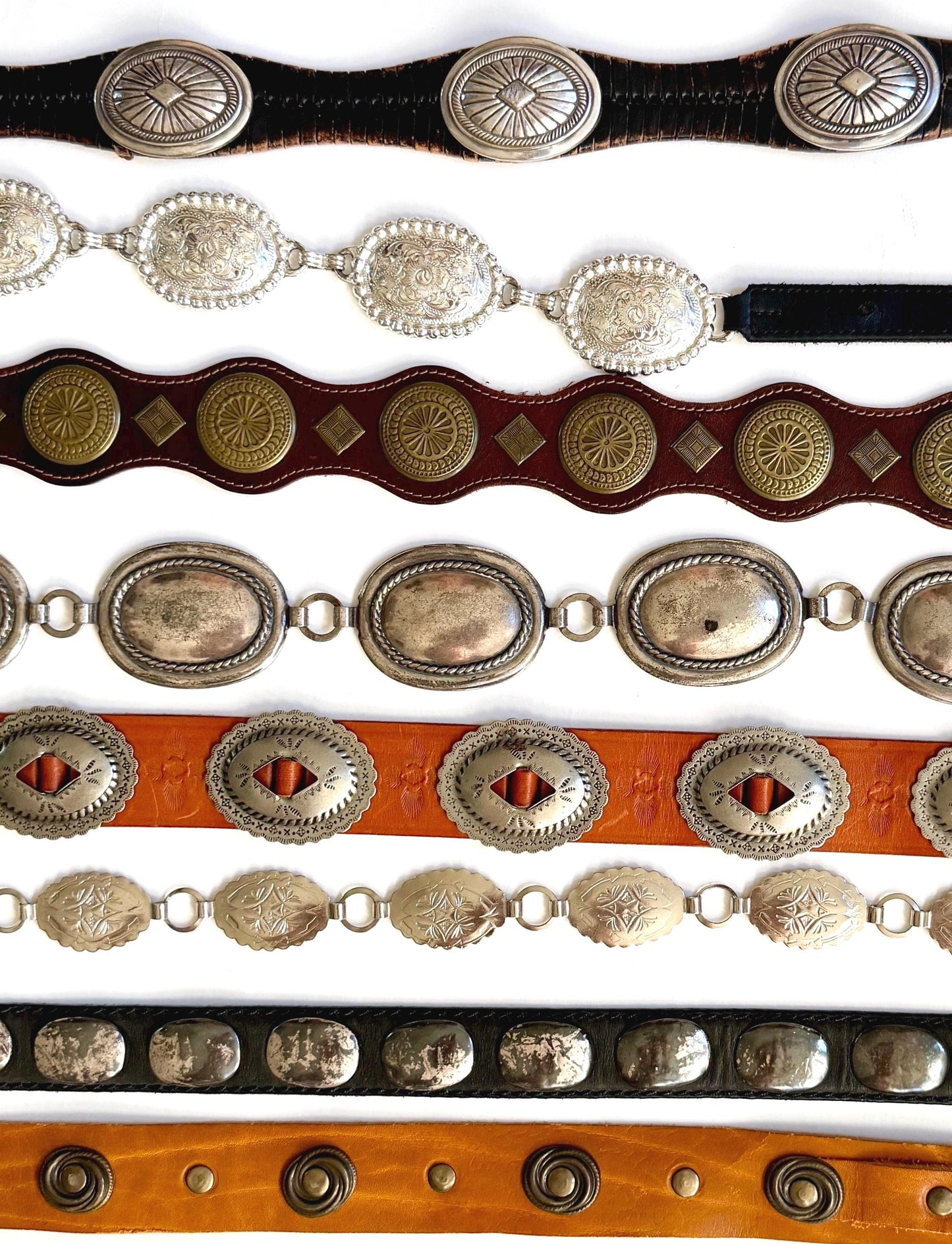 Vintage Concho Belt Brown Leather Strap Western Southwest Cowboy