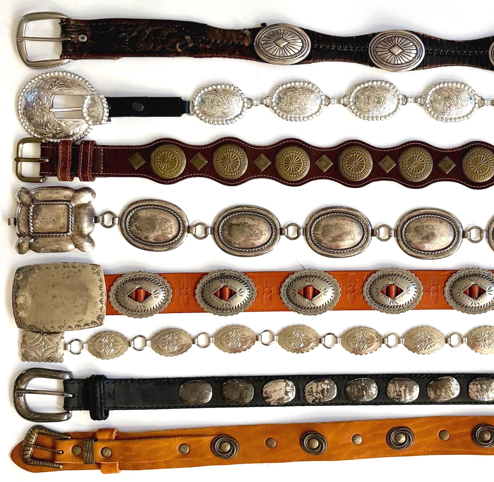 Vintage Concho Belt Brown Leather Strap Western Southwest Cowboy