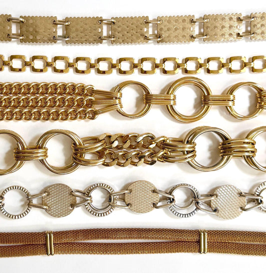 Vintage Gold Chain Belt 70s 80s Rectangle Square Circle Metal Mesh Link