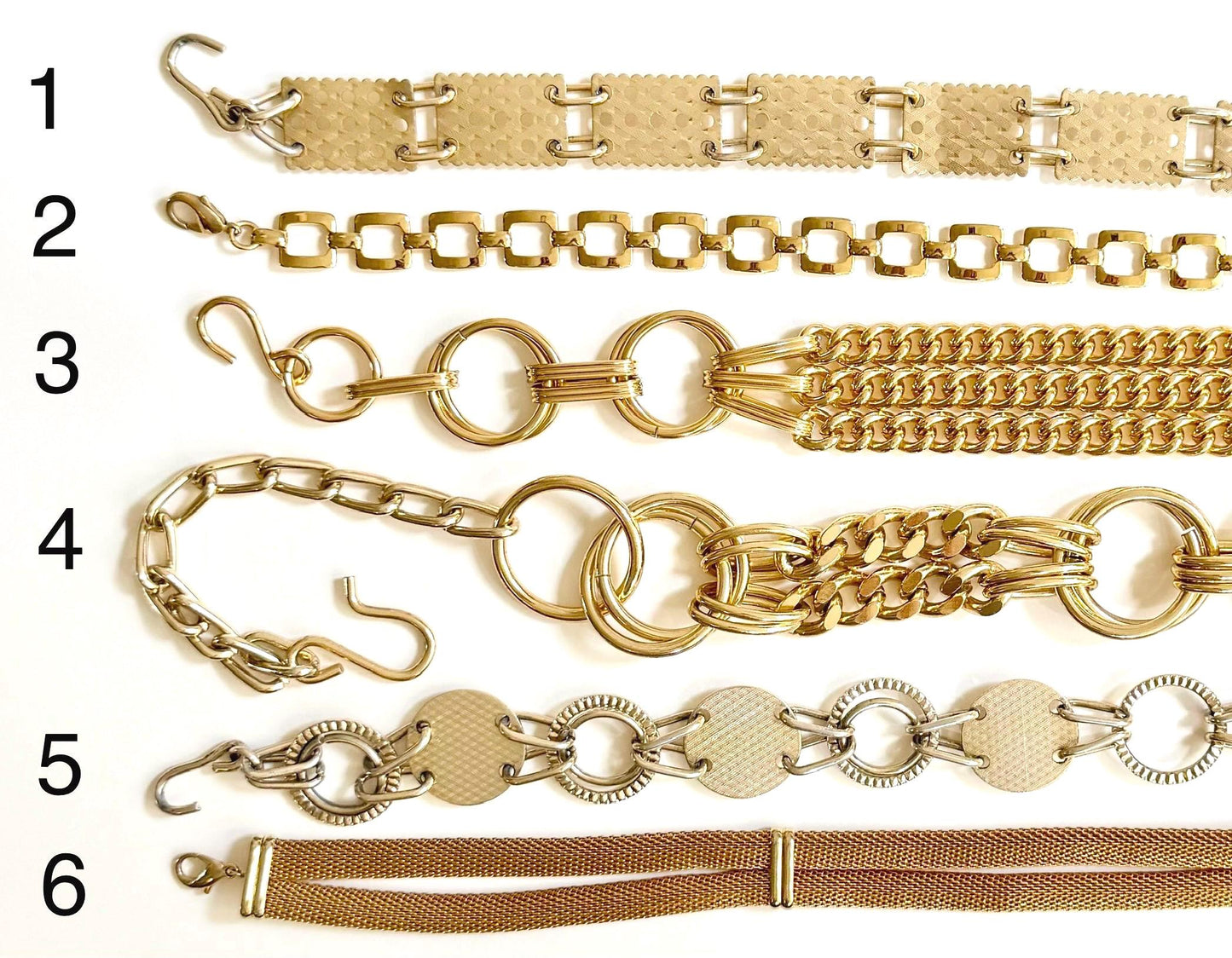 Vintage Gold Chain Belt 70s 80s Rectangle Square Circle Metal Mesh Link