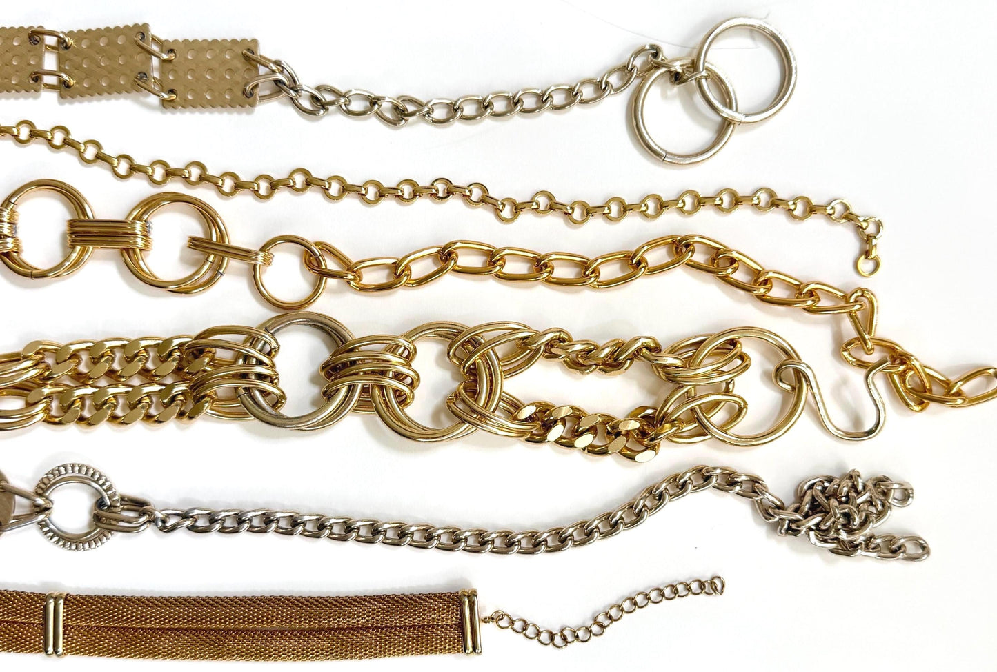 Vintage Gold Chain Belt 70s 80s Rectangle Square Circle Metal Mesh Link