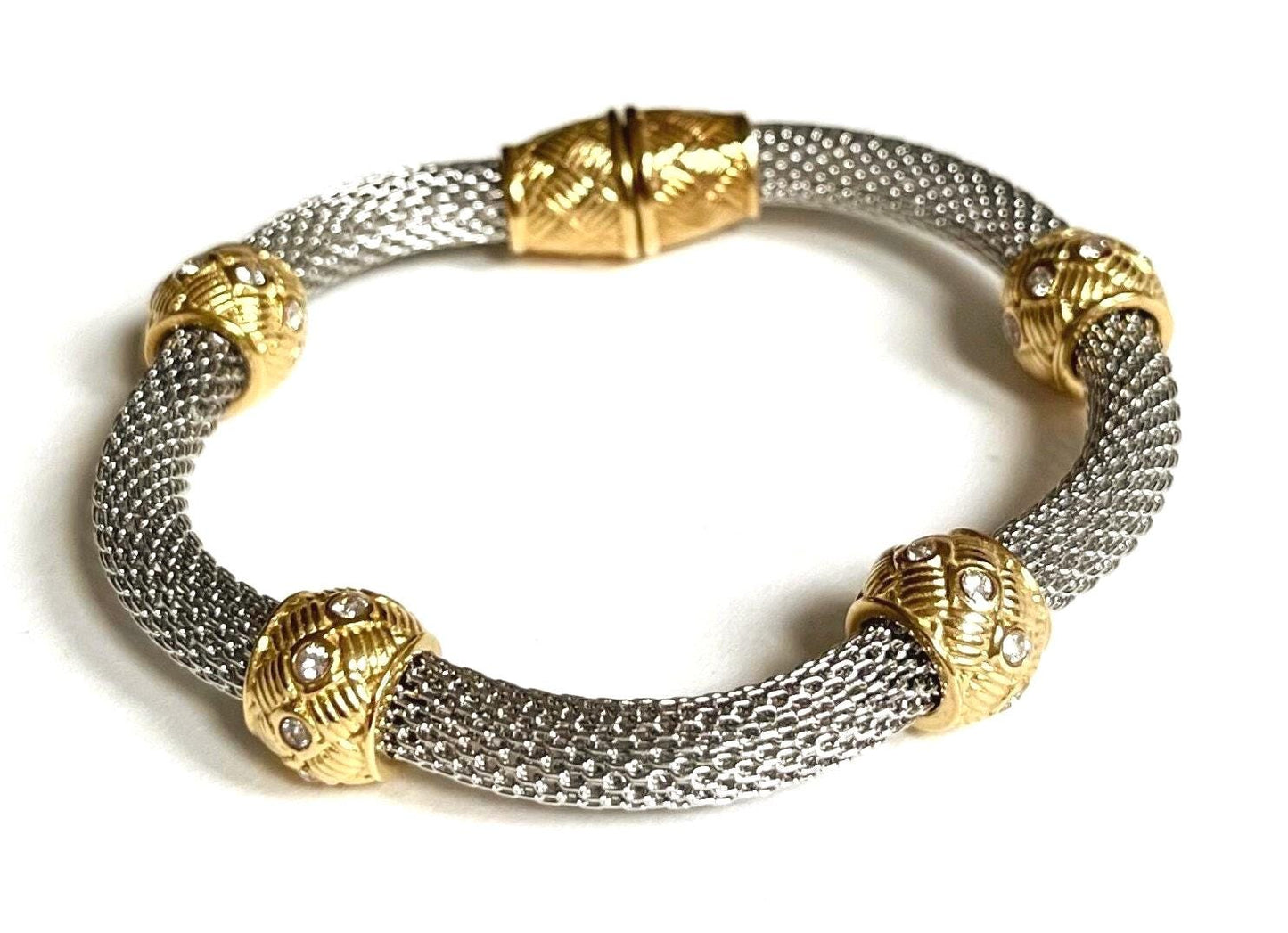 Vintage Metal Mesh Bracelet Two Tone Gold Silver