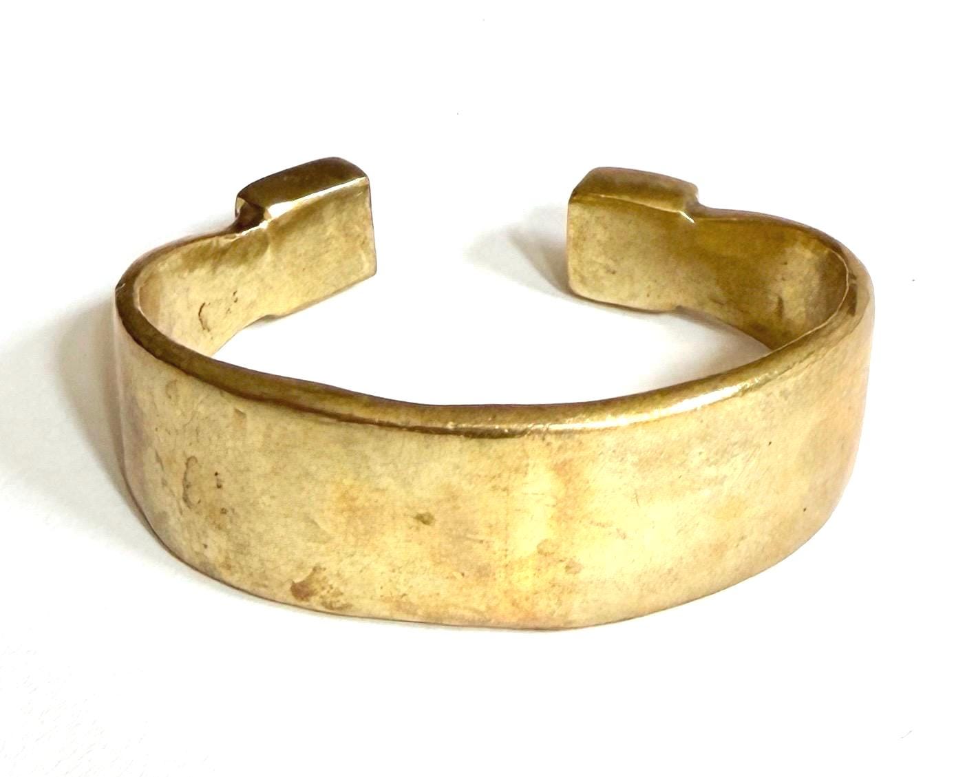 Hefty Forged Brass Cuff Bracelet Minimalist Modernist Style Heavy Solid Brass