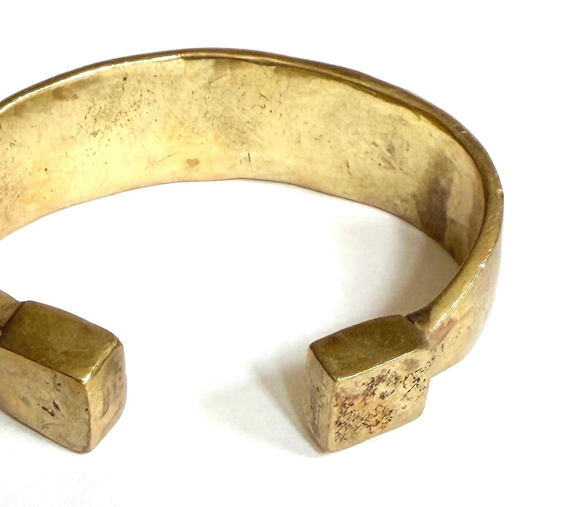 Hefty Forged Brass Cuff Bracelet Minimalist Modernist Style Heavy Solid Brass