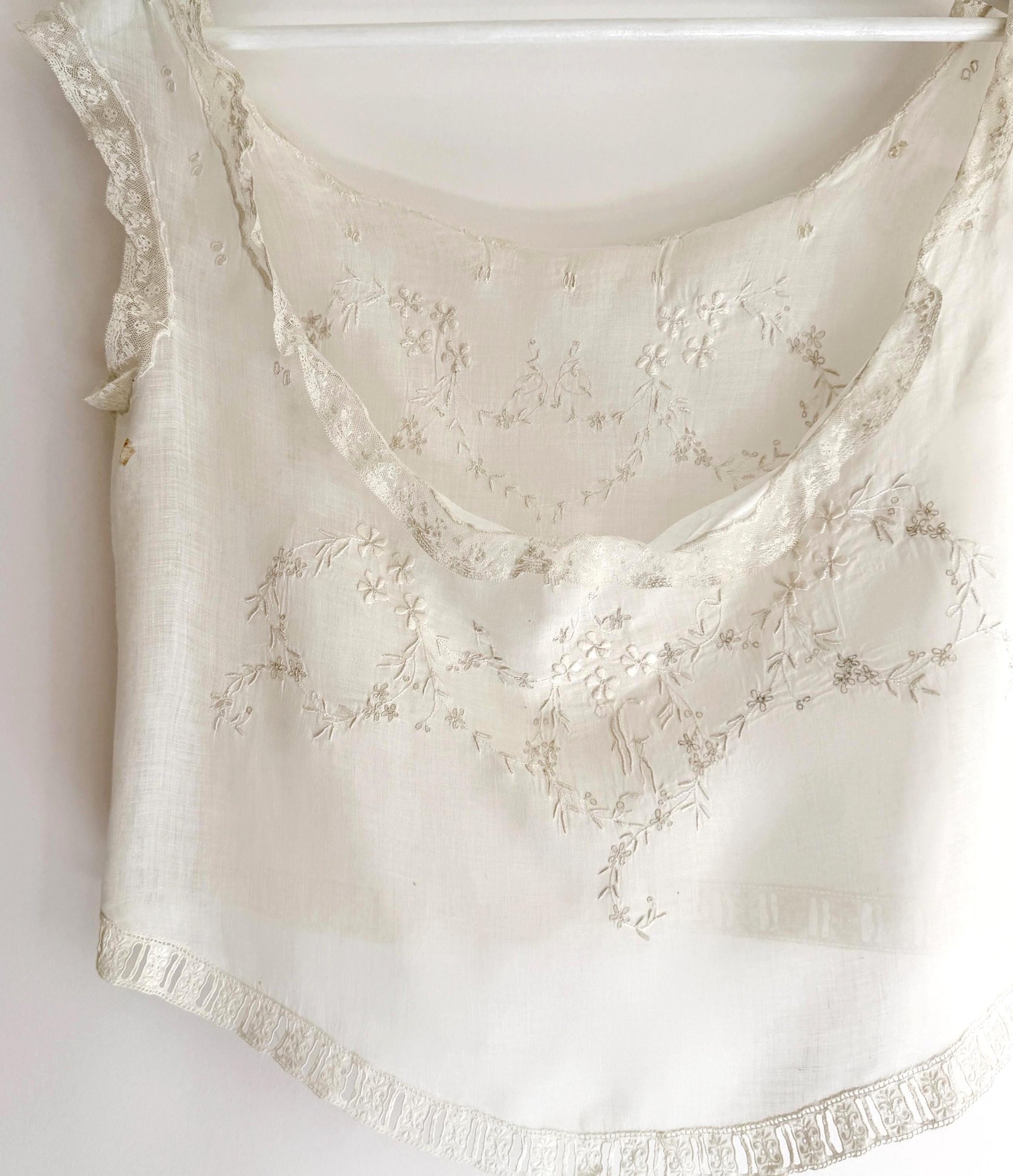 French Antique Chemise Embroidered White Cotton Chemisette Historical Edwardian Victorian Undergarments