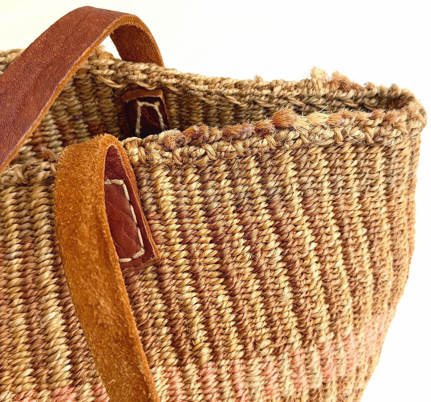 Vintage Woven Sisal Bag Neutral Market Tote Leather Straps
