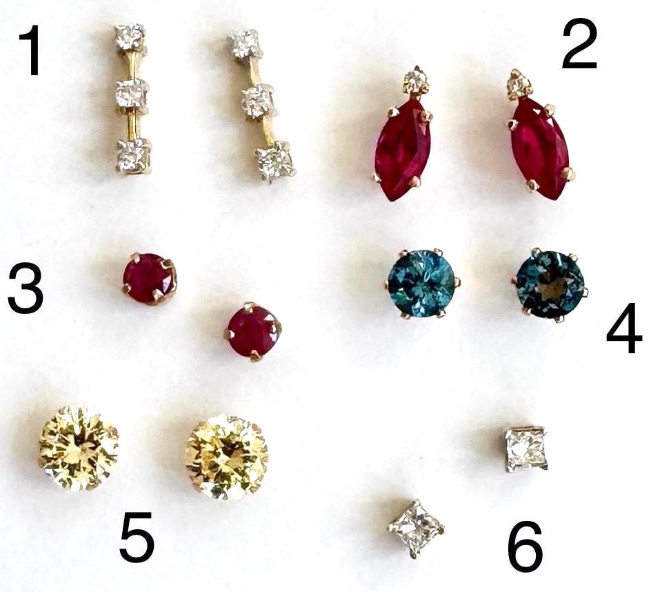 Vintage Solid Gold Stud Earrings Minimalist Ruby Pale Yellow Gemstone Studs