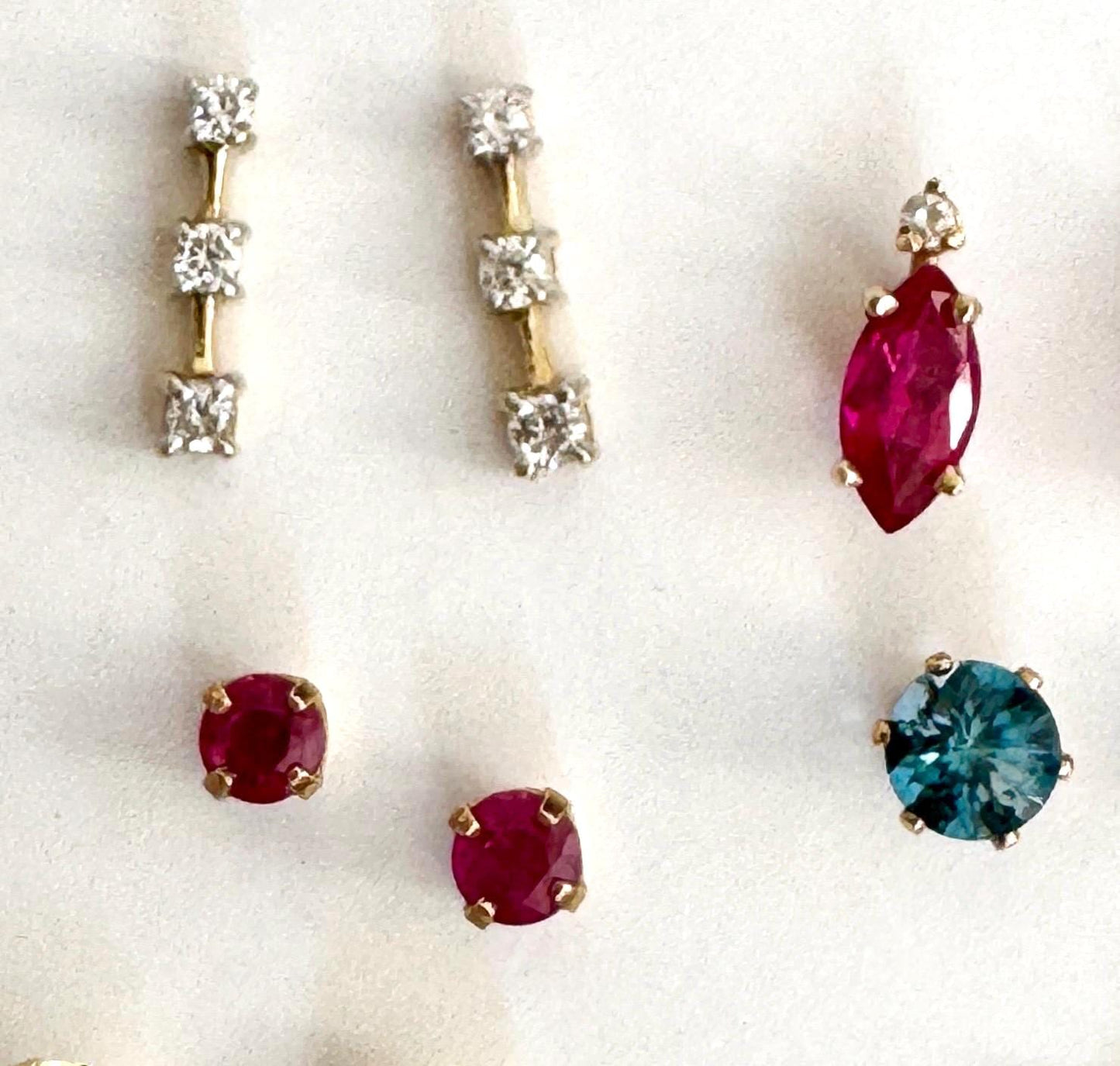 Vintage Solid Gold Stud Earrings Minimalist Ruby Pale Yellow Gemstone Studs