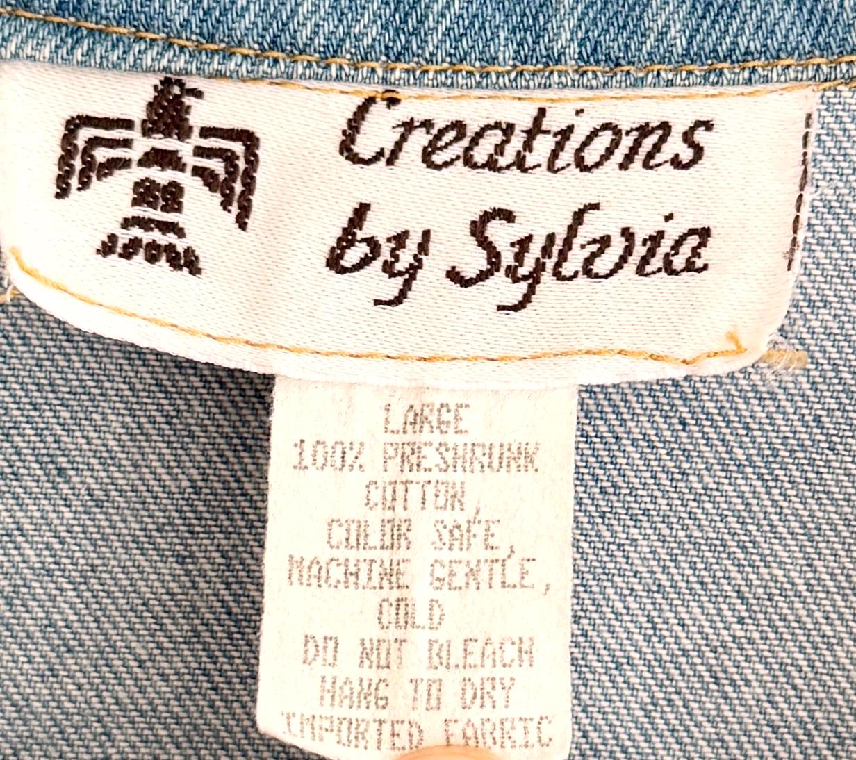 Vintage Denim Chore Jacket Southwest Hand Painted Abstract Feathers