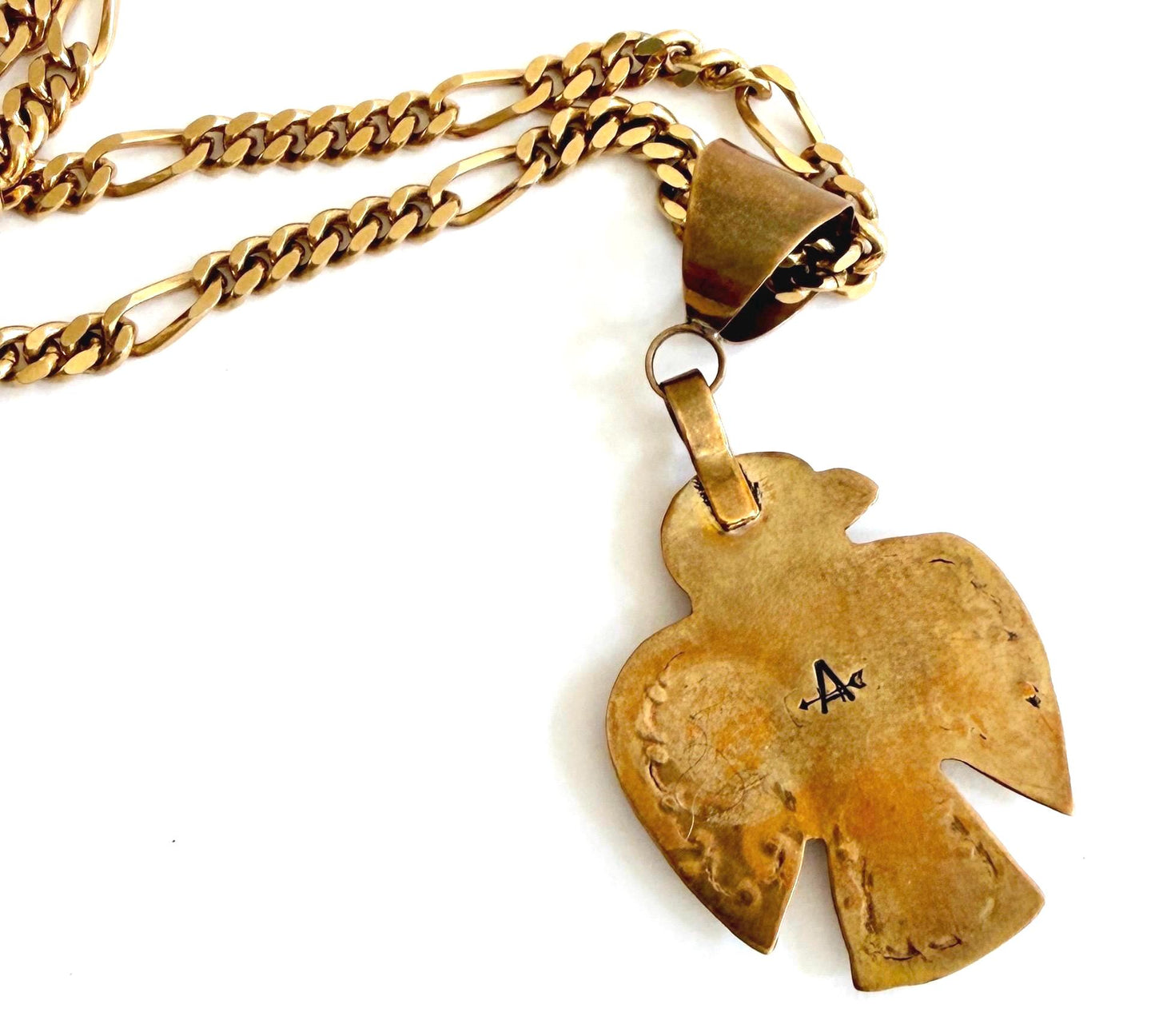 Vintage Navajo Thunderbird Necklace Signed Brass Pendant