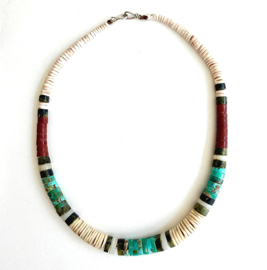 Vintage Native American Turquoise Choker Necklace Beaded Santo Domingo Heishi