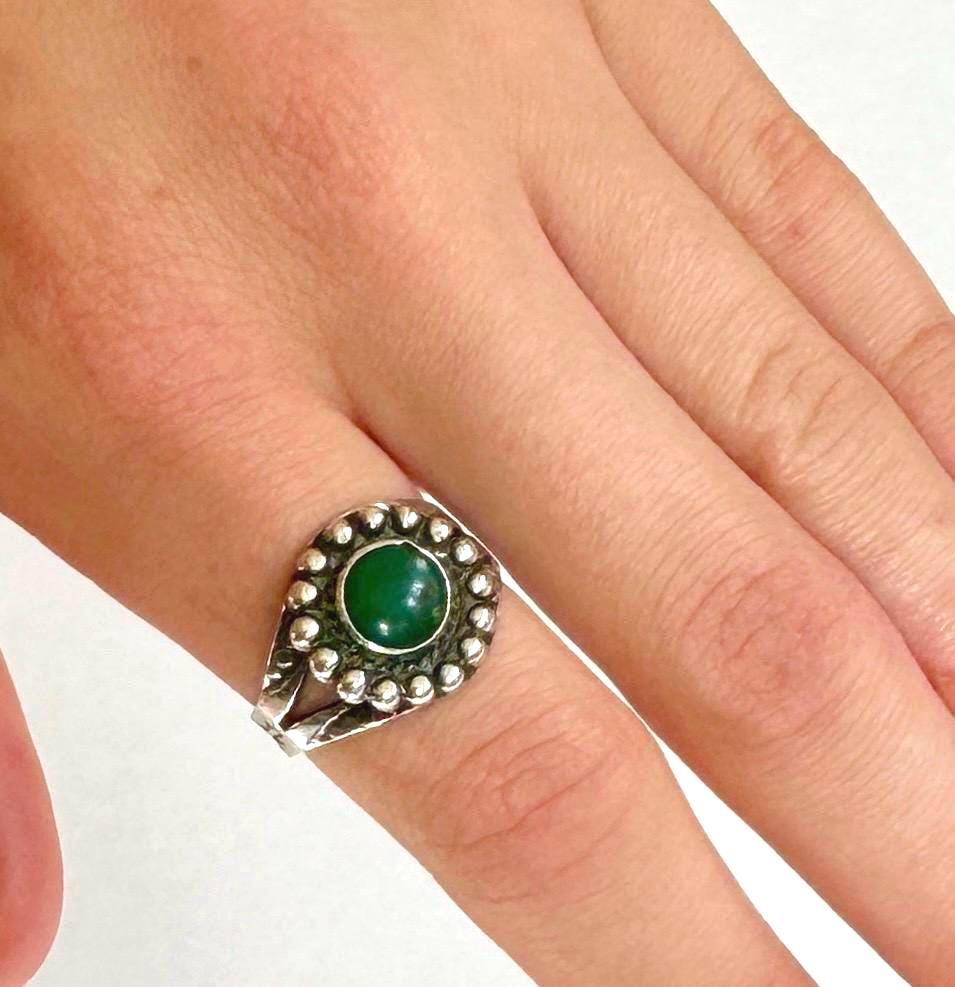 Fred Harvey Era Turquoise Ring Fred Native American Navajo Sterling Silver Size 6.5