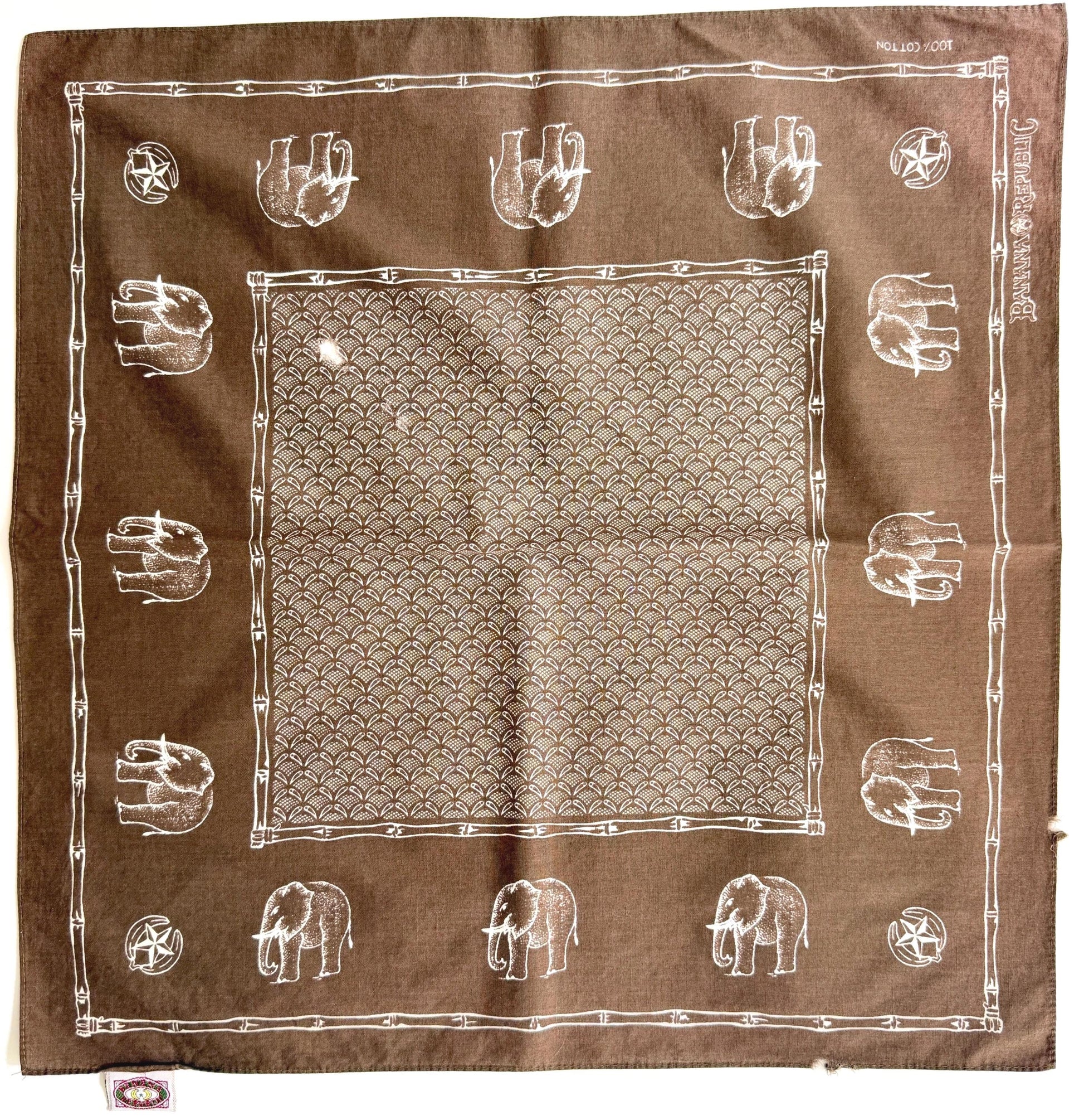 Rare Vintage 80s Banana Republic Travel & Safari Bandana Olive Khaki Elephant Print Cotton