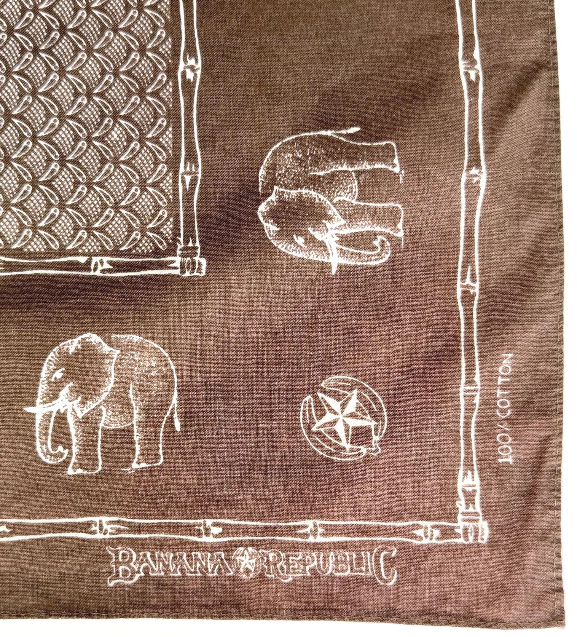 Rare Vintage 80s Banana Republic Travel & Safari Bandana Olive Khaki Elephant Print Cotton