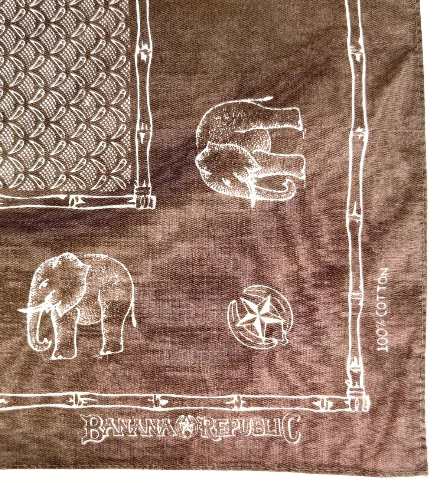 Rare Vintage 80s Banana Republic Travel & Safari Bandana Olive Khaki Elephant Print Cotton