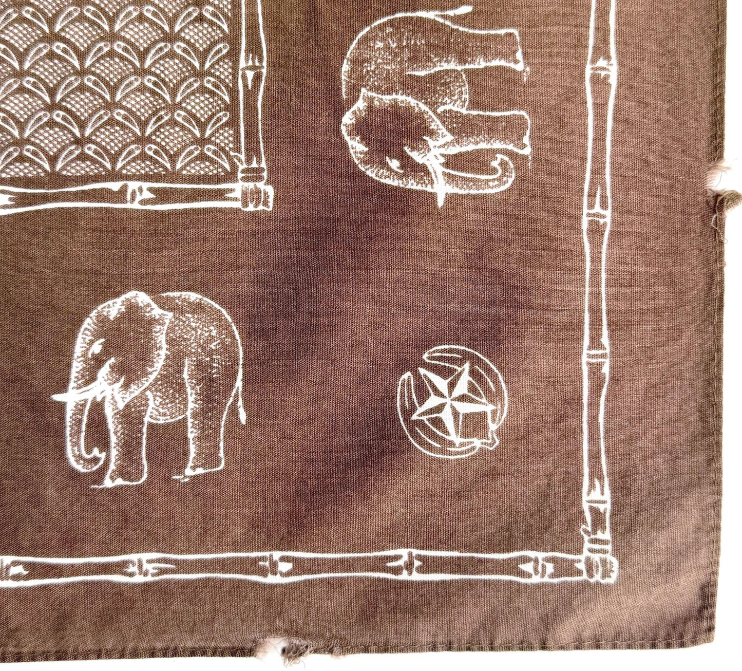 Rare Vintage 80s Banana Republic Travel & Safari Bandana Olive Khaki Elephant Print Cotton