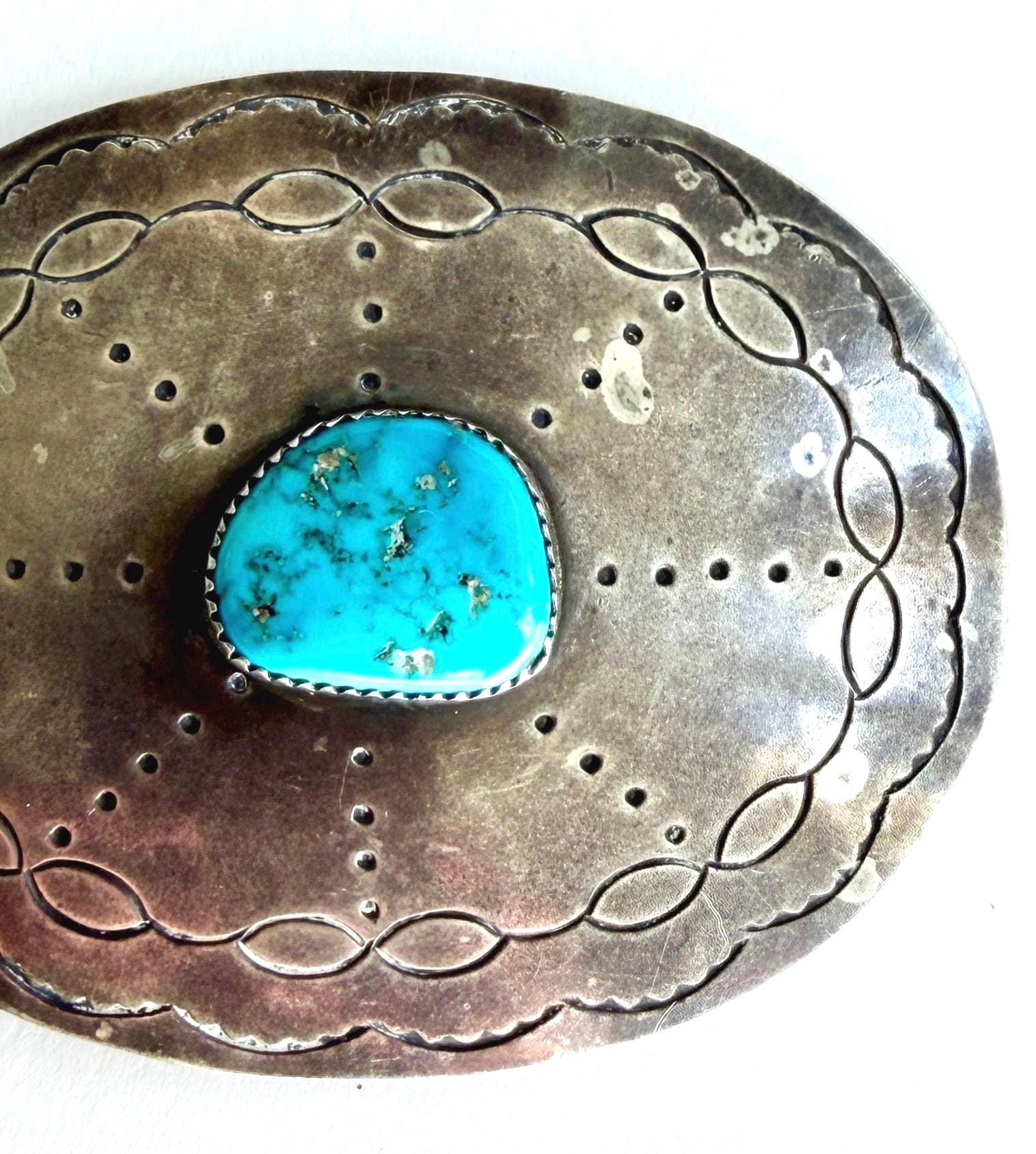 Sterling Silver Turquoise Buckle Signed Vintage Native American Navajo