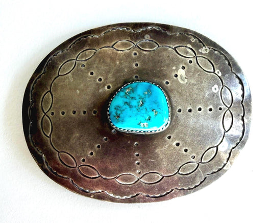 Sterling Silver Turquoise Buckle Signed Vintage Native American Navajo