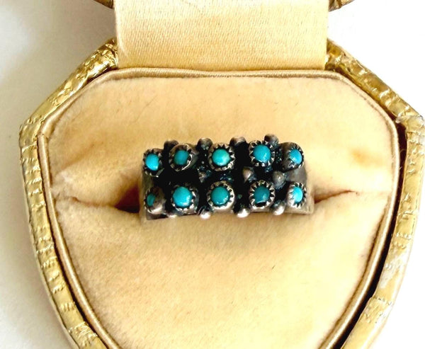 Vintage Snake Eye Turquoise Ring Fred Harvey Era Sterling Silver Band Size 5.5