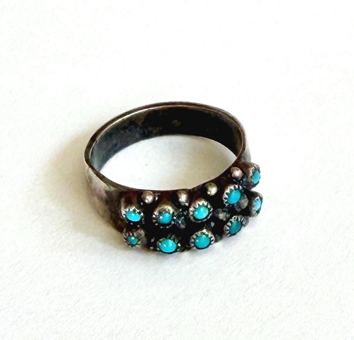 Vintage Snake Eye Turquoise Ring Fred Harvey Era Sterling Silver Band Size 5.5