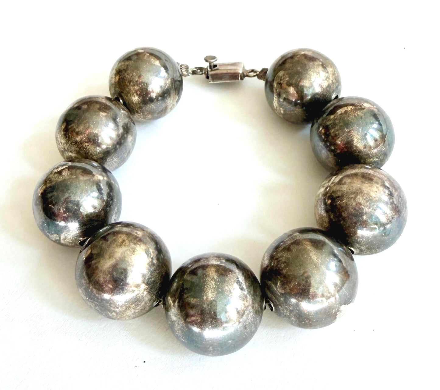 Vintage Oversized Navajo Pearl Bracelet .75" Sterling Silver Beads