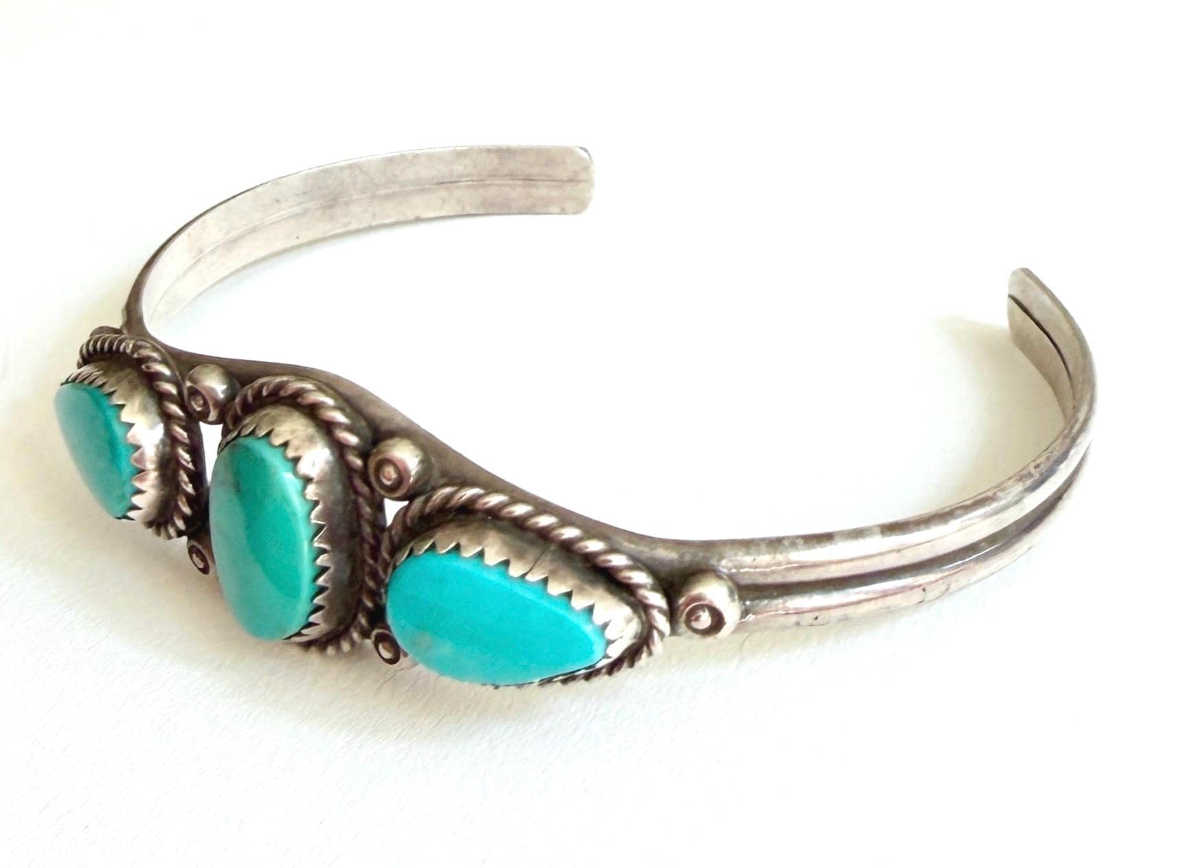 Vintage Navajo Turquoise Cuff Bracelet 60s 70s Native American Handcrafted Sterling Silver