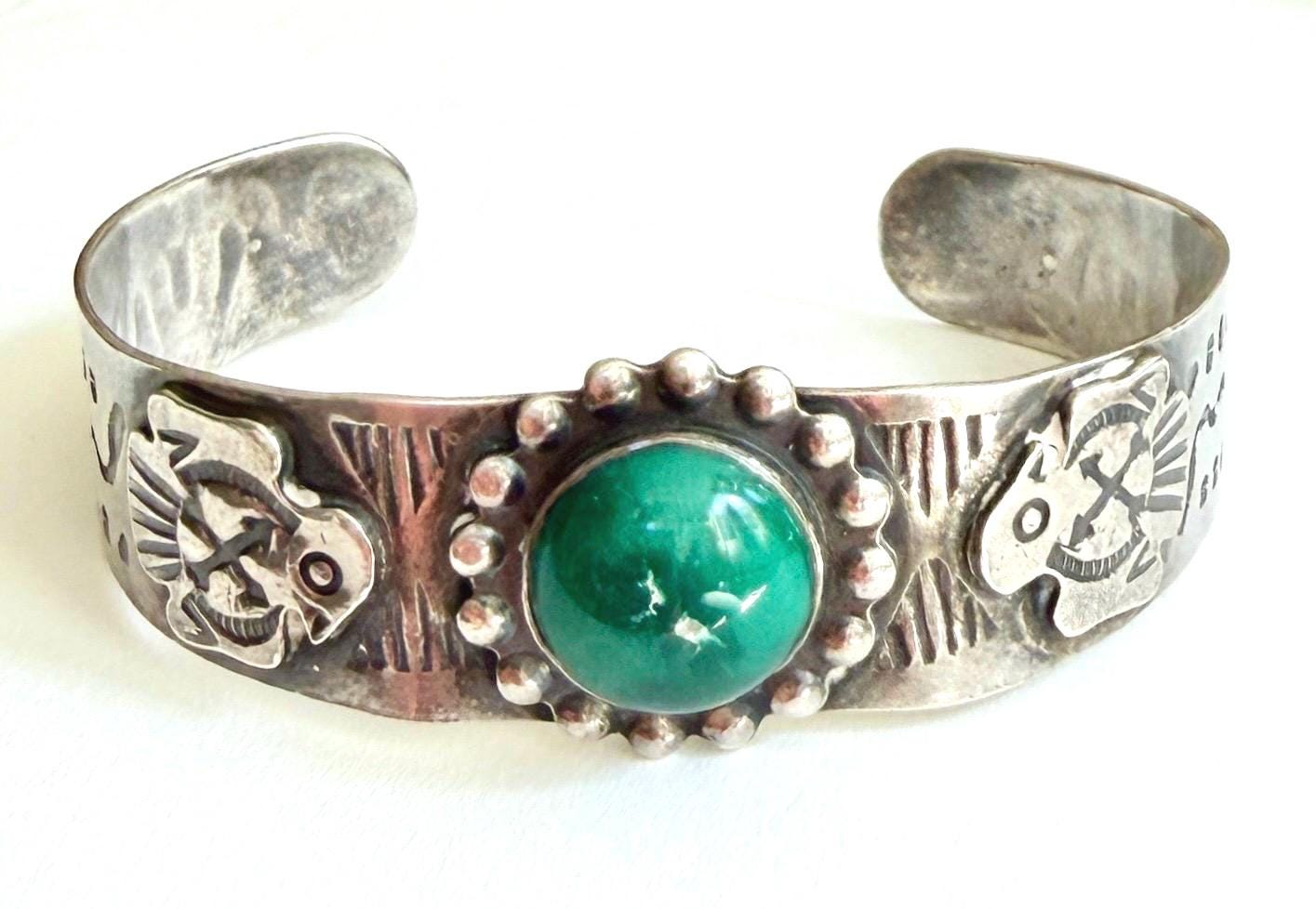Vintage Turquoise Thunderbird Cuff Bracelet Navajo Fred Harvey Era
