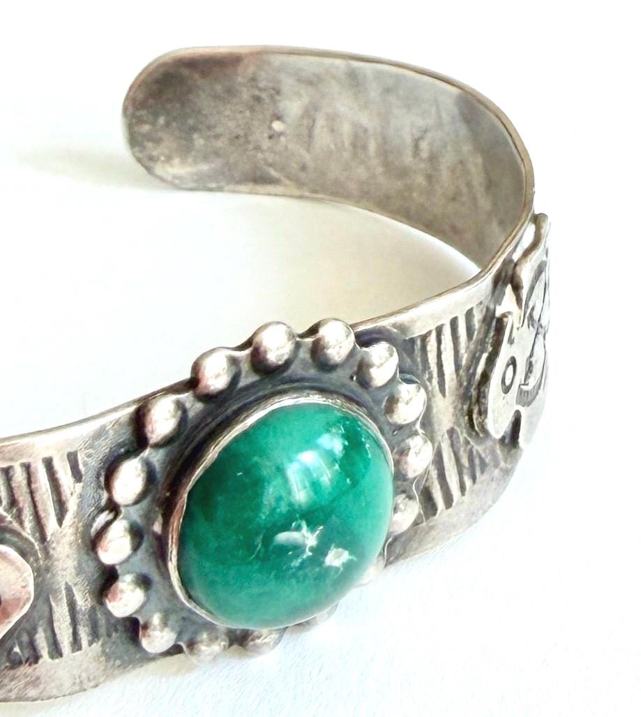Vintage Turquoise Thunderbird Cuff Bracelet Navajo Fred Harvey Era
