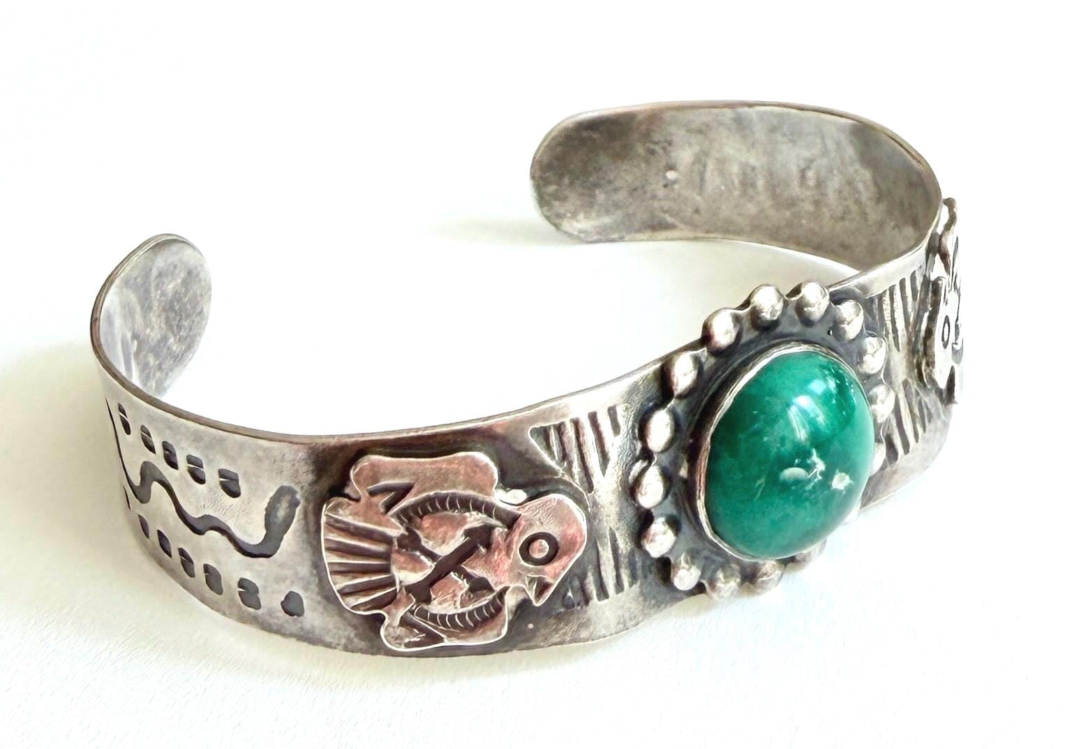 Vintage Turquoise Thunderbird Cuff Bracelet Navajo Fred Harvey Era
