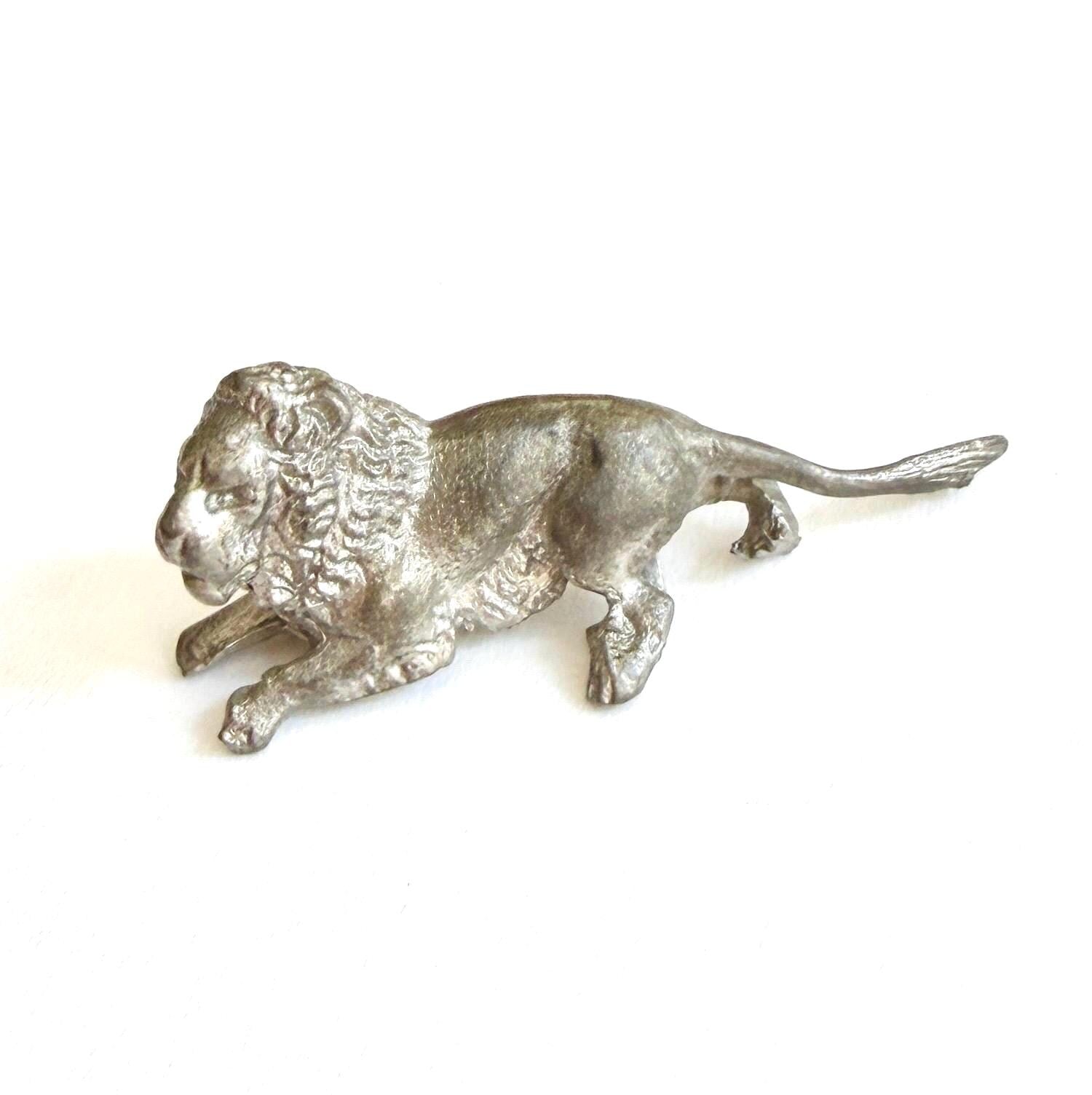 Vintage Miniature Lion Figurine Cast Silver Metal