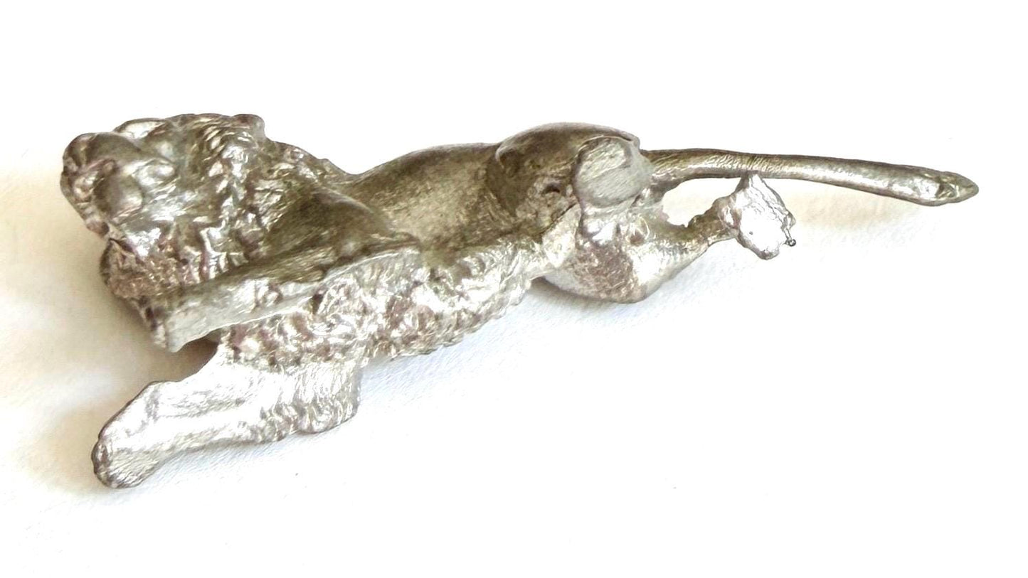 Vintage Miniature Lion Figurine Cast Silver Metal