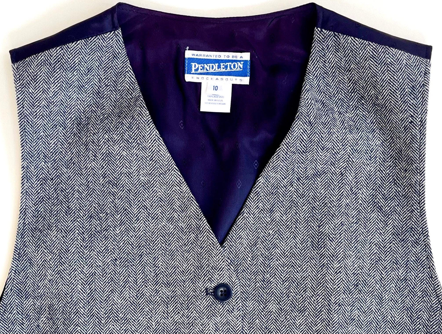 Vintage 90s Pendleton Wool Vest Waistcoat Navy Blue Herringbone