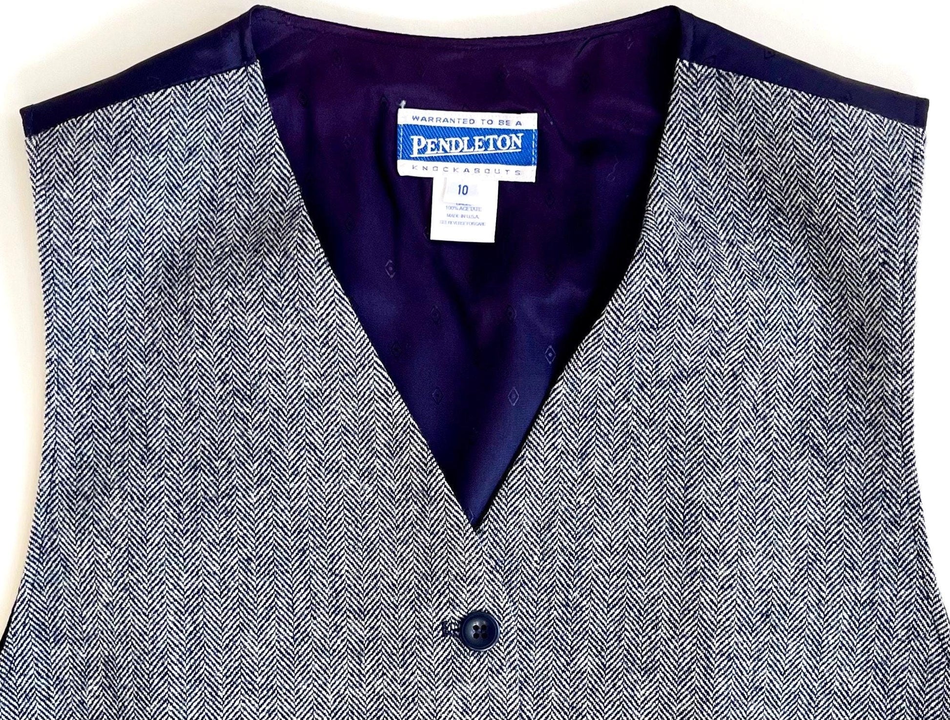 Vintage 90s Pendleton Wool Vest Waistcoat Navy Blue Herringbone