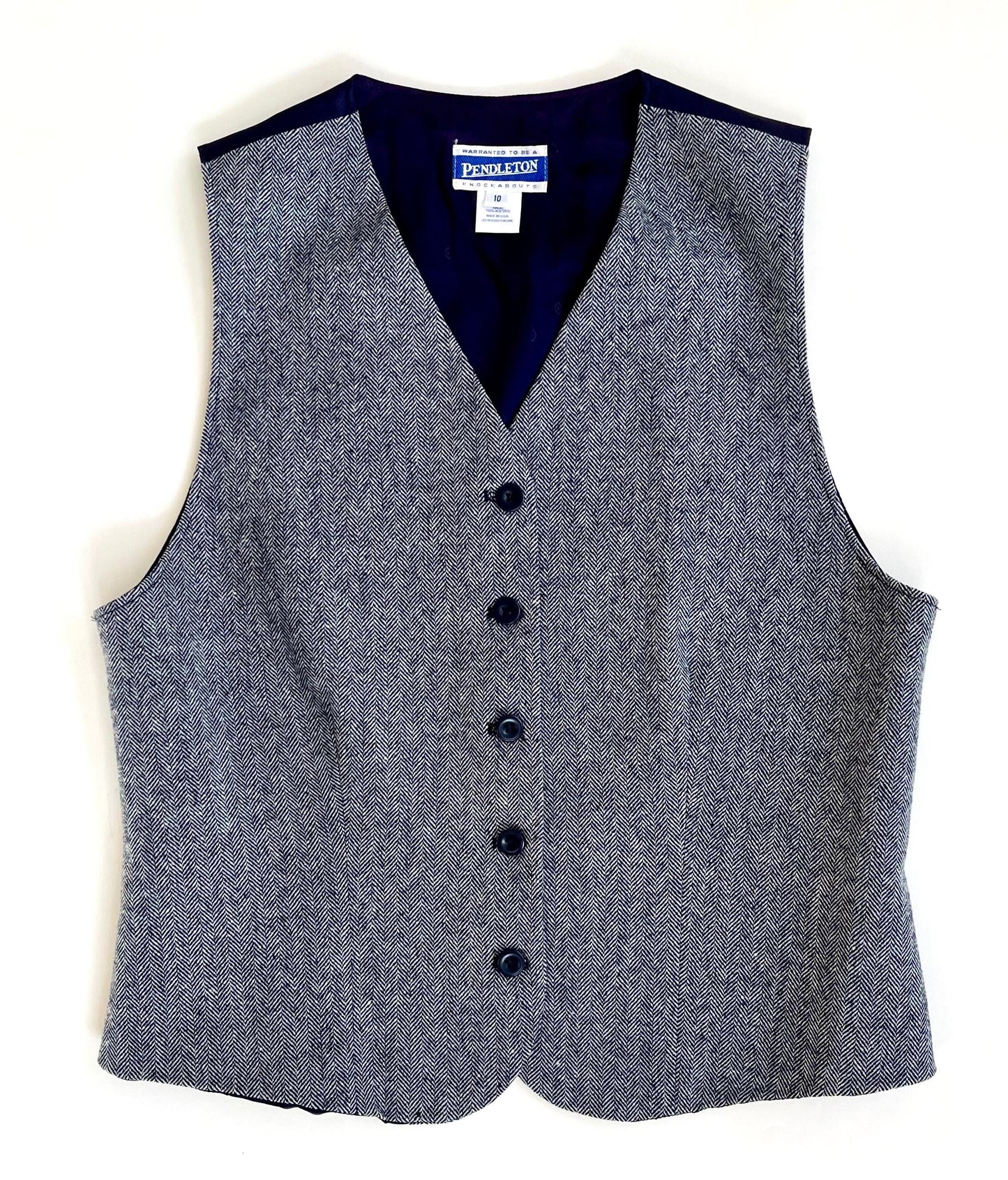 Vintage 90s Pendleton Wool Vest Waistcoat Navy Blue Herringbone