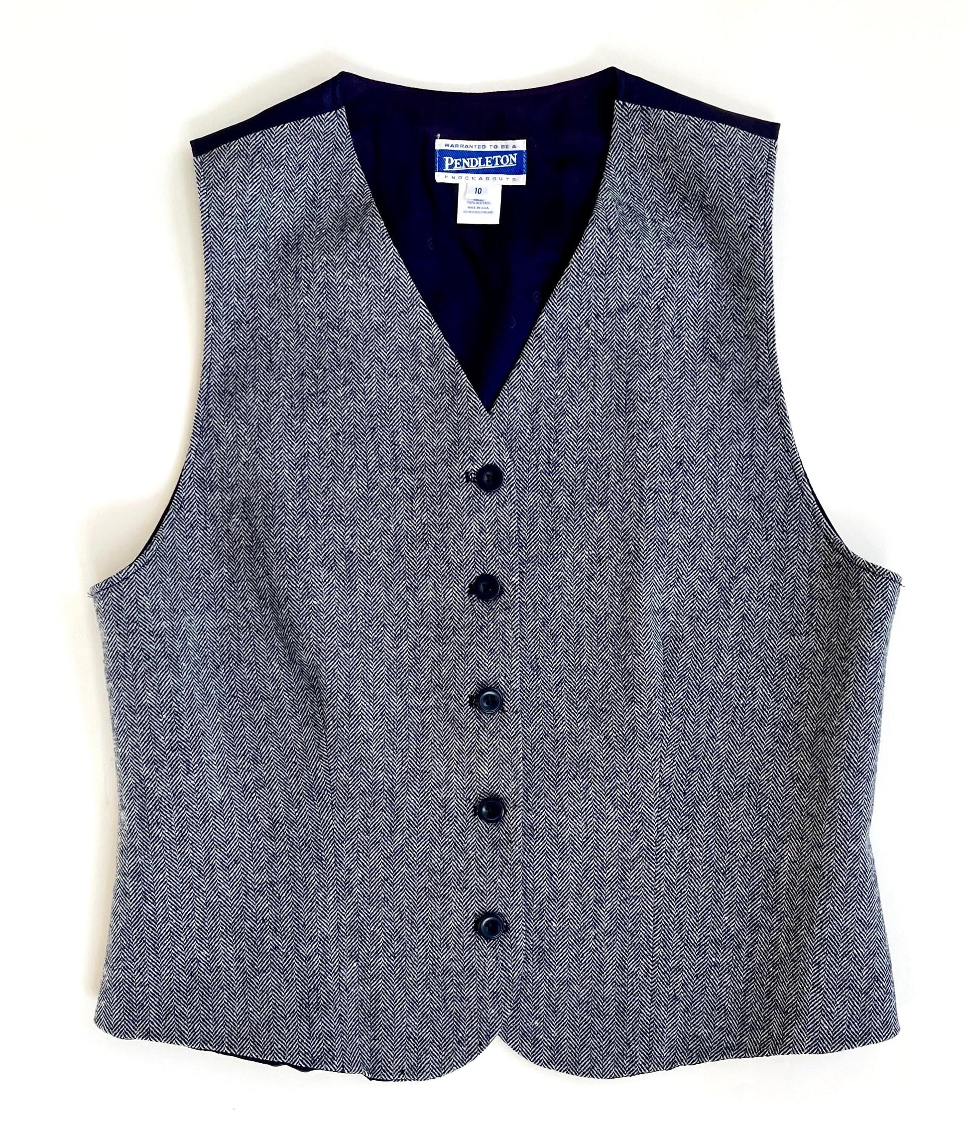 Vintage 90s Pendleton Wool Vest Waistcoat Navy Blue Herringbone