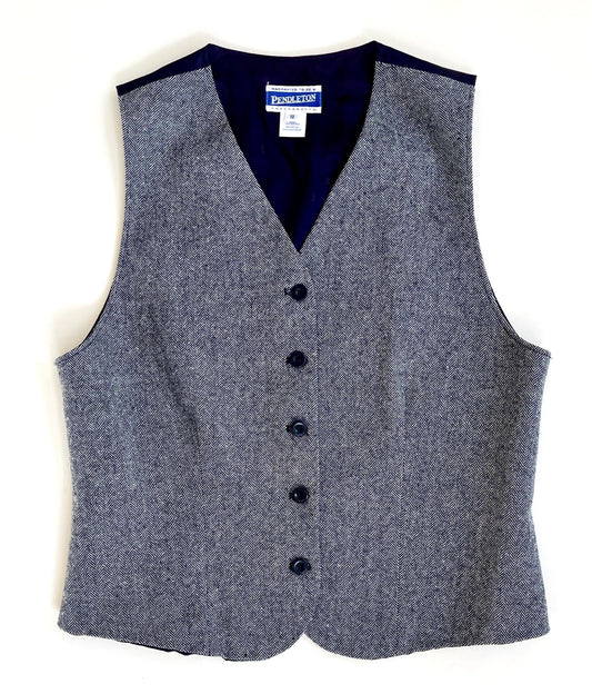 Vintage 90s Pendleton Wool Vest Waistcoat Navy Blue Herringbone