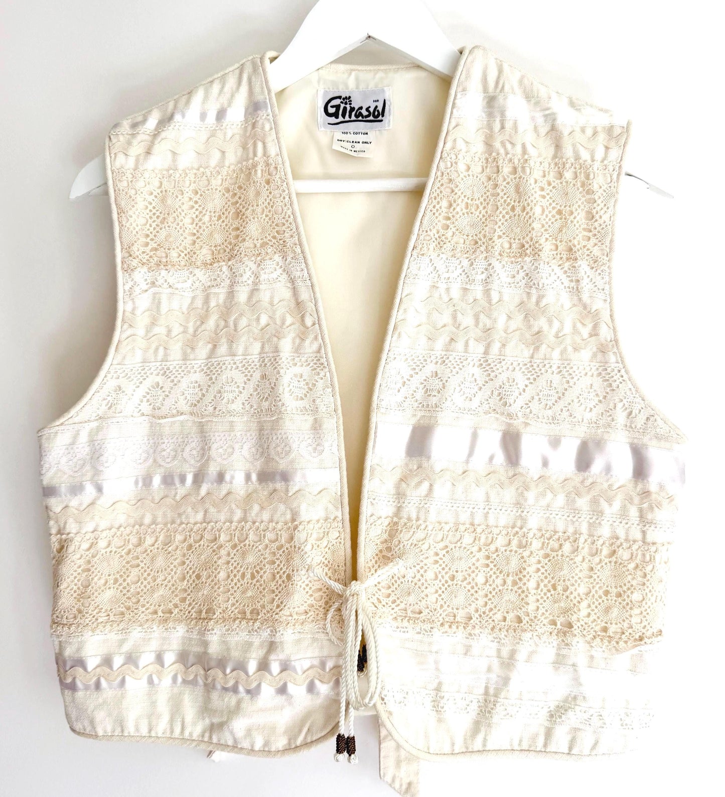Vintage White Crochet Cropped Vest Made in Mexico