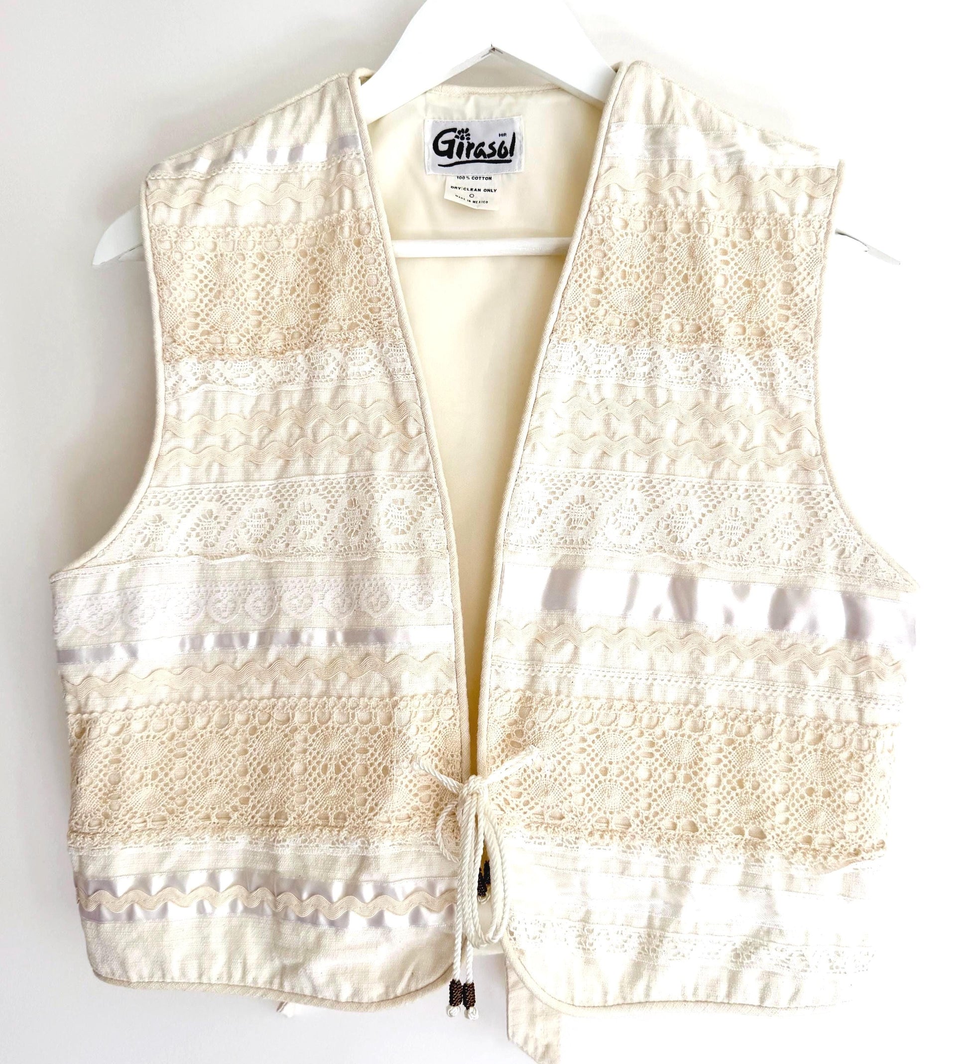 Vintage White Crochet Cropped Vest Made in Mexico