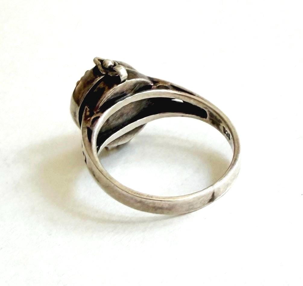 Vintage Sterling Silver Poison Ring Floral Locket Face Size 5.5