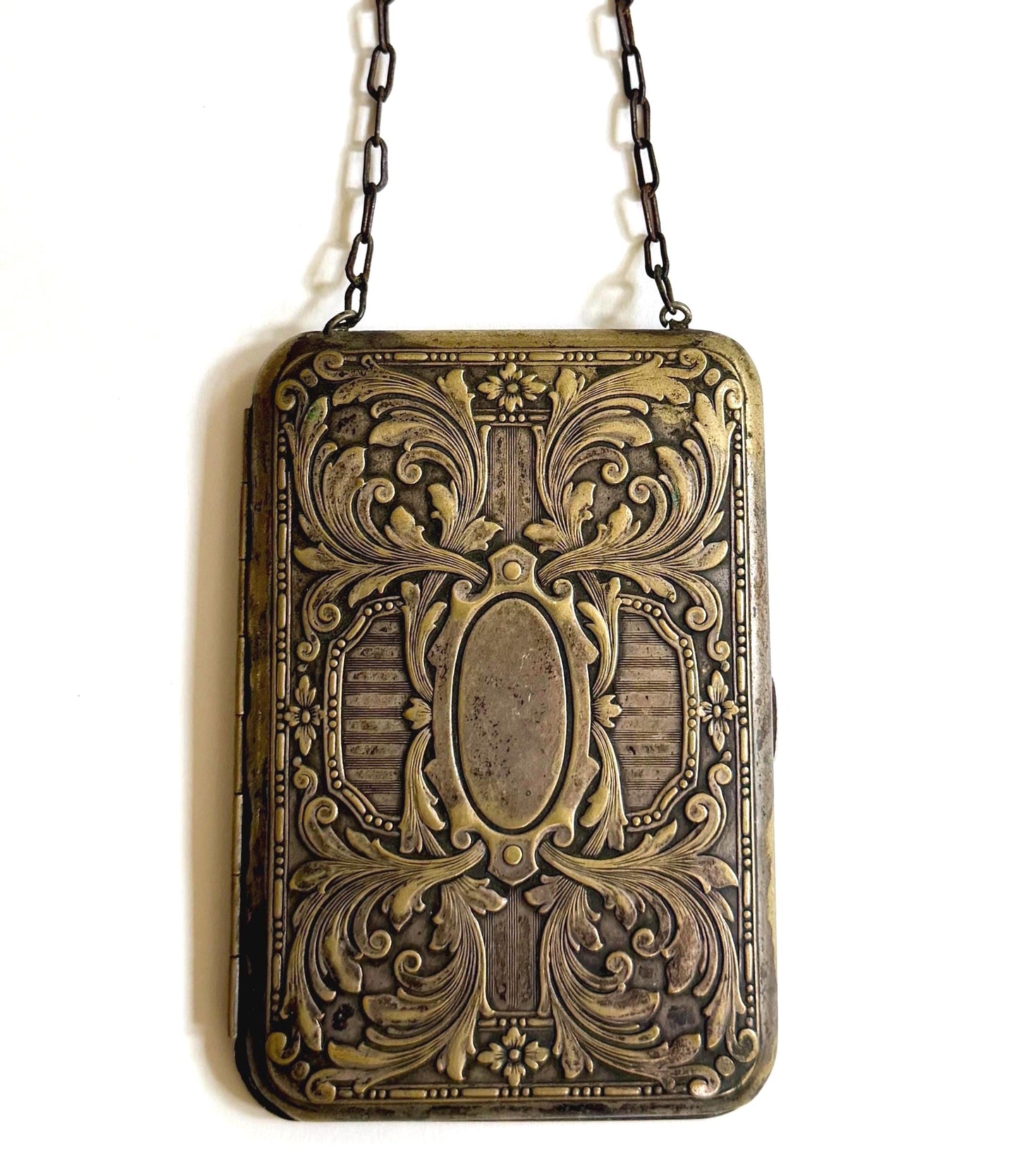 Antique Victorian Dance Purse Art Nouveau Floral Repoussé Metal