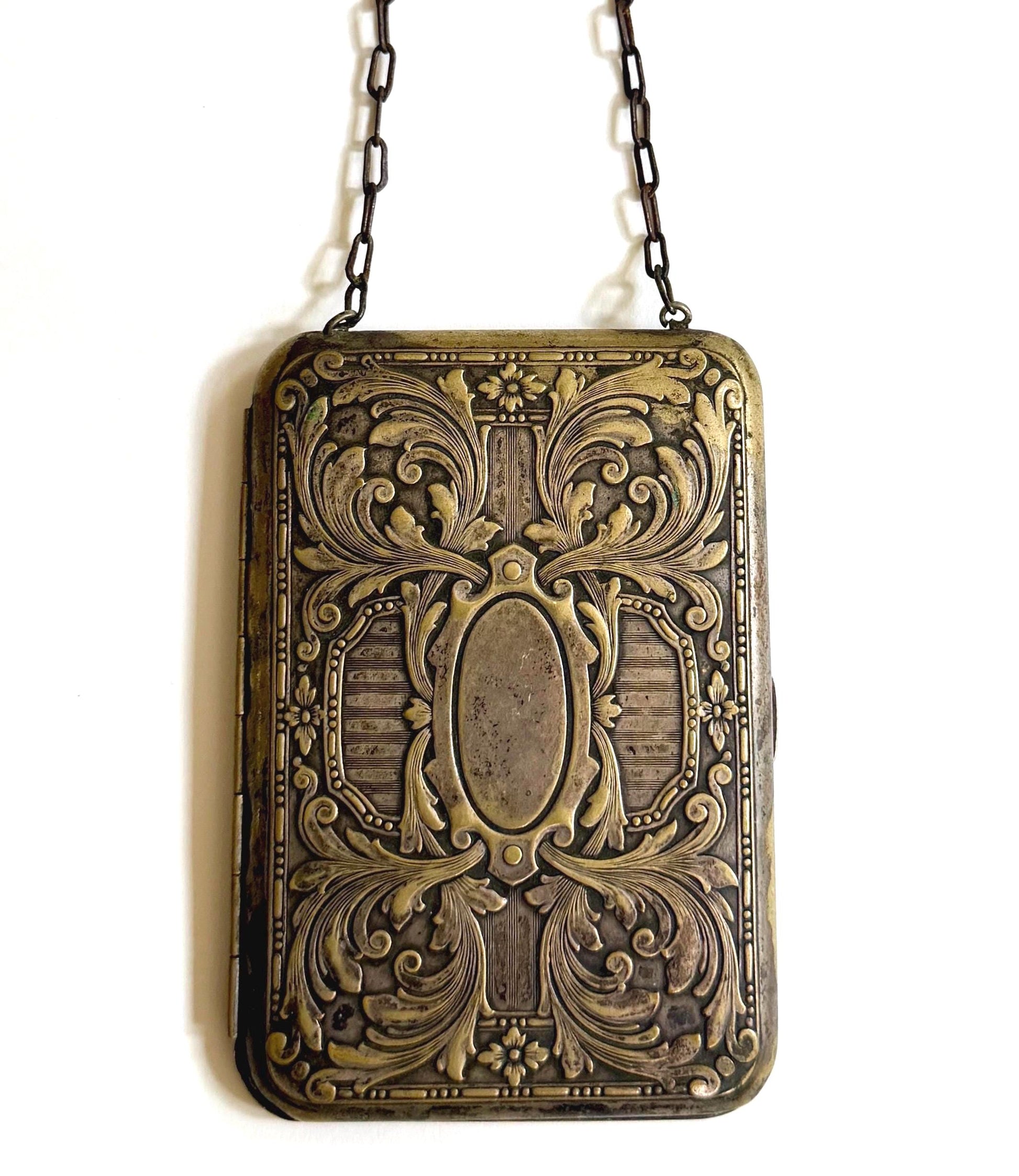 Antique Victorian Dance Purse Art Nouveau Floral Repoussé Metal