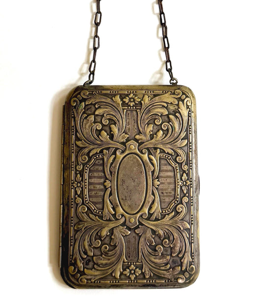 Antique Victorian Dance Purse Art Nouveau Floral Repoussé Metal