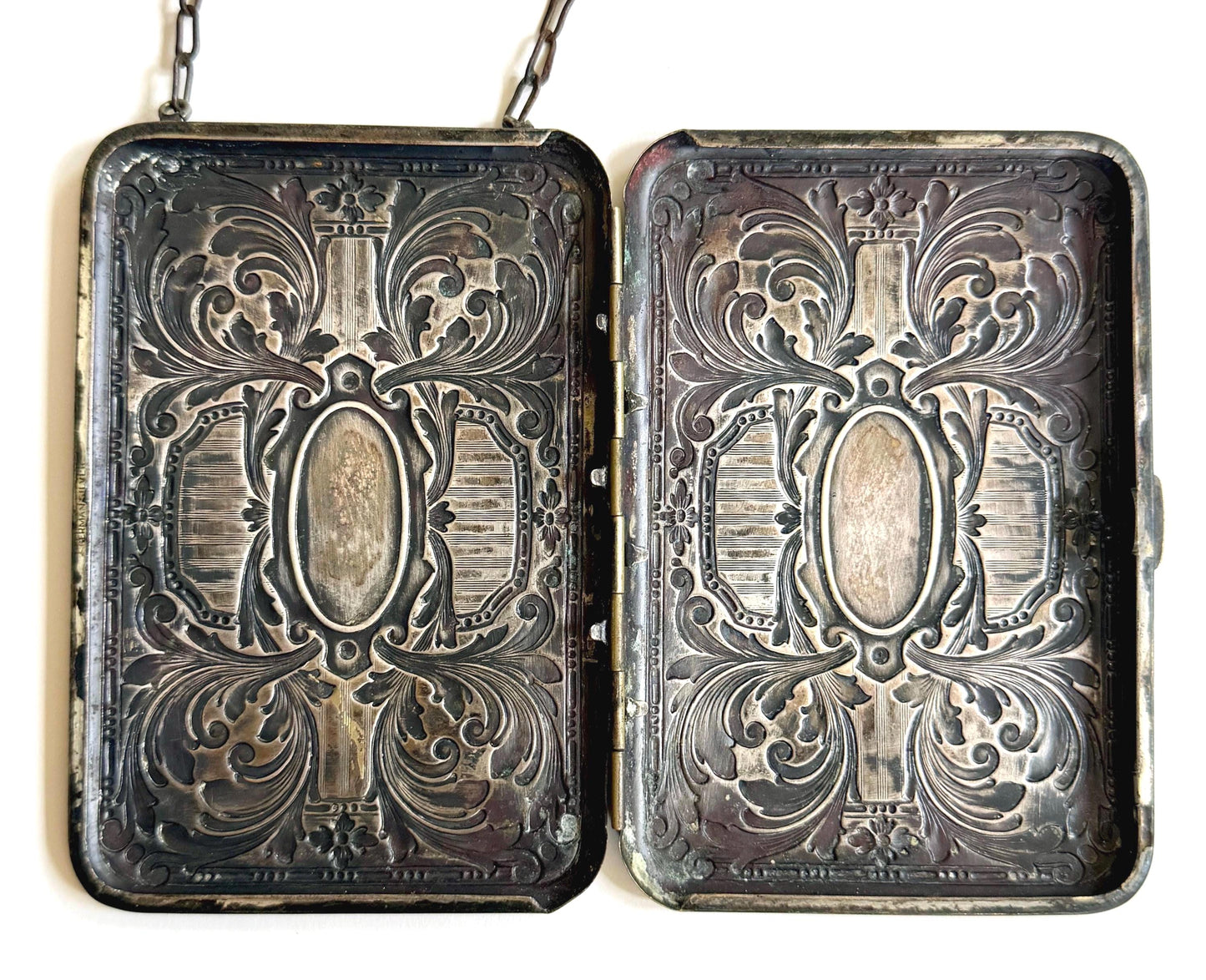 Antique Victorian Dance Purse Art Nouveau Floral Repoussé Metal