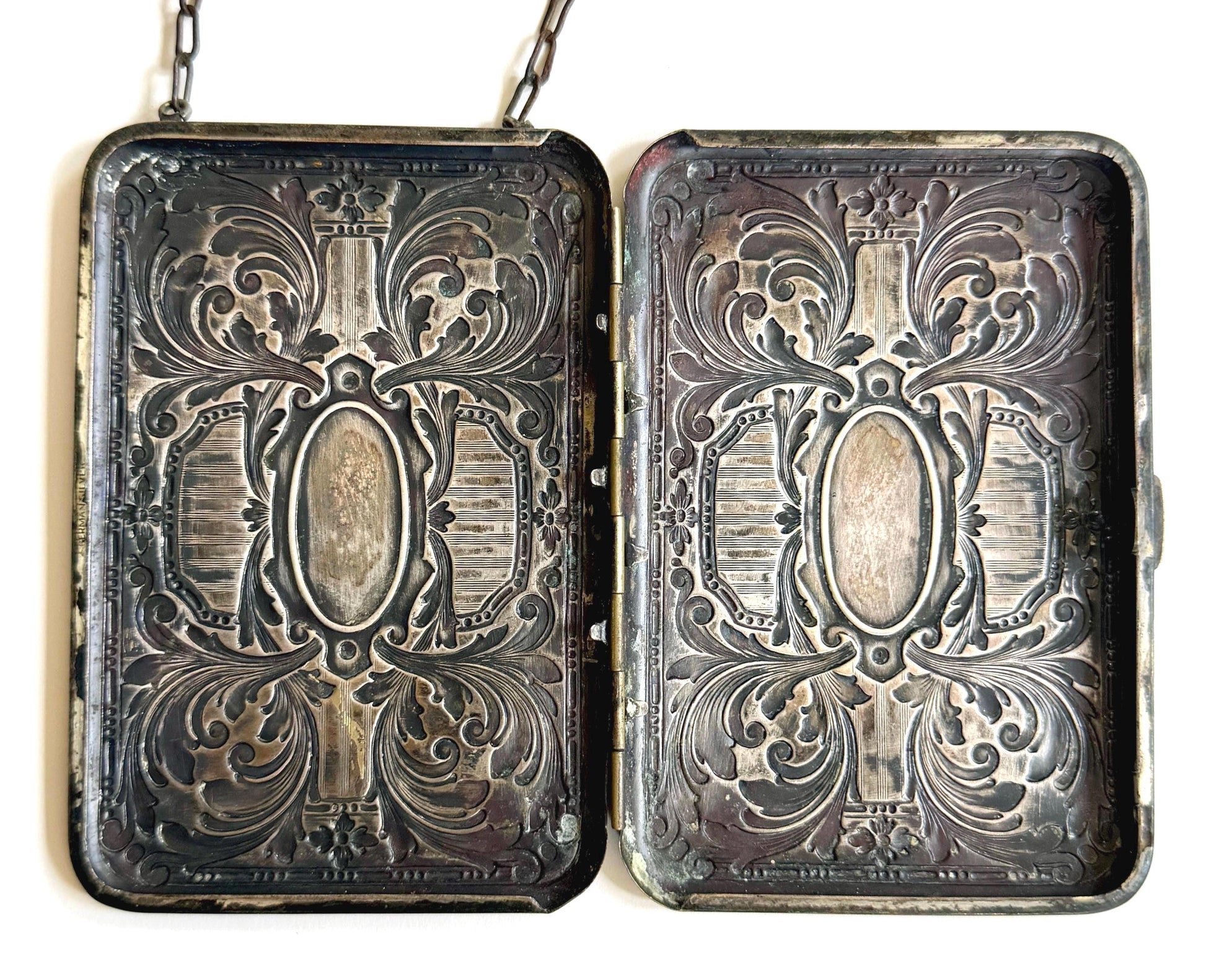 Antique Victorian Dance Purse Art Nouveau Floral Repoussé Metal