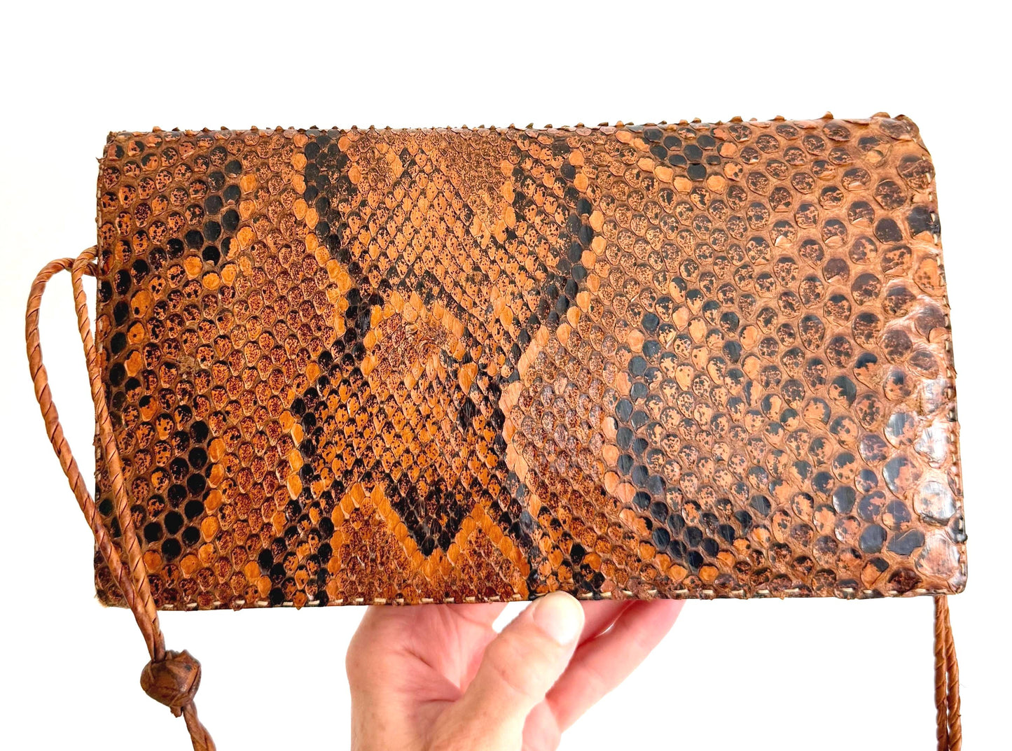 Vintage Handmade Brown Snakeskin Purse Shoulder Bag
