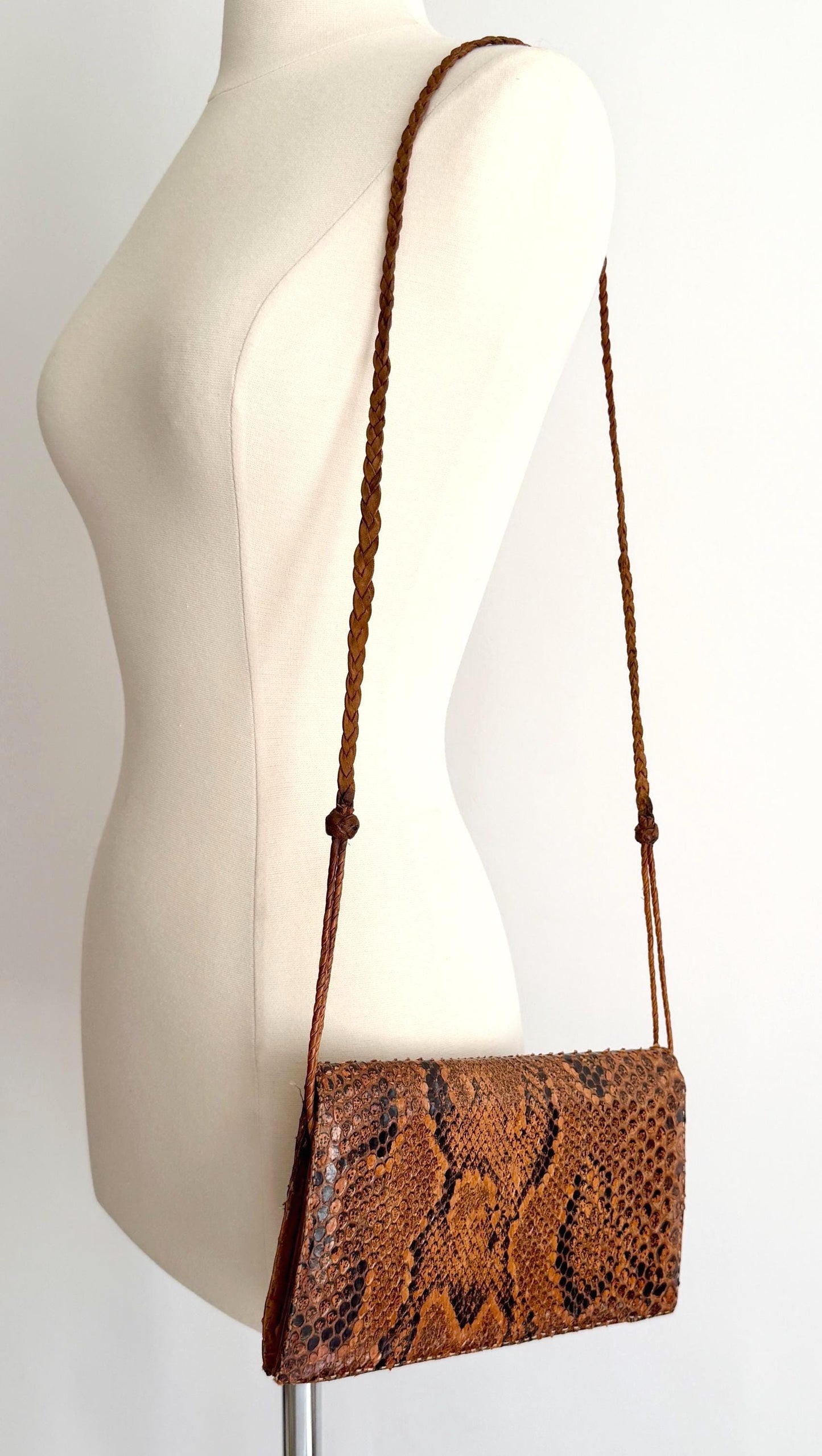 Vintage Handmade Brown Snakeskin Purse Shoulder Bag