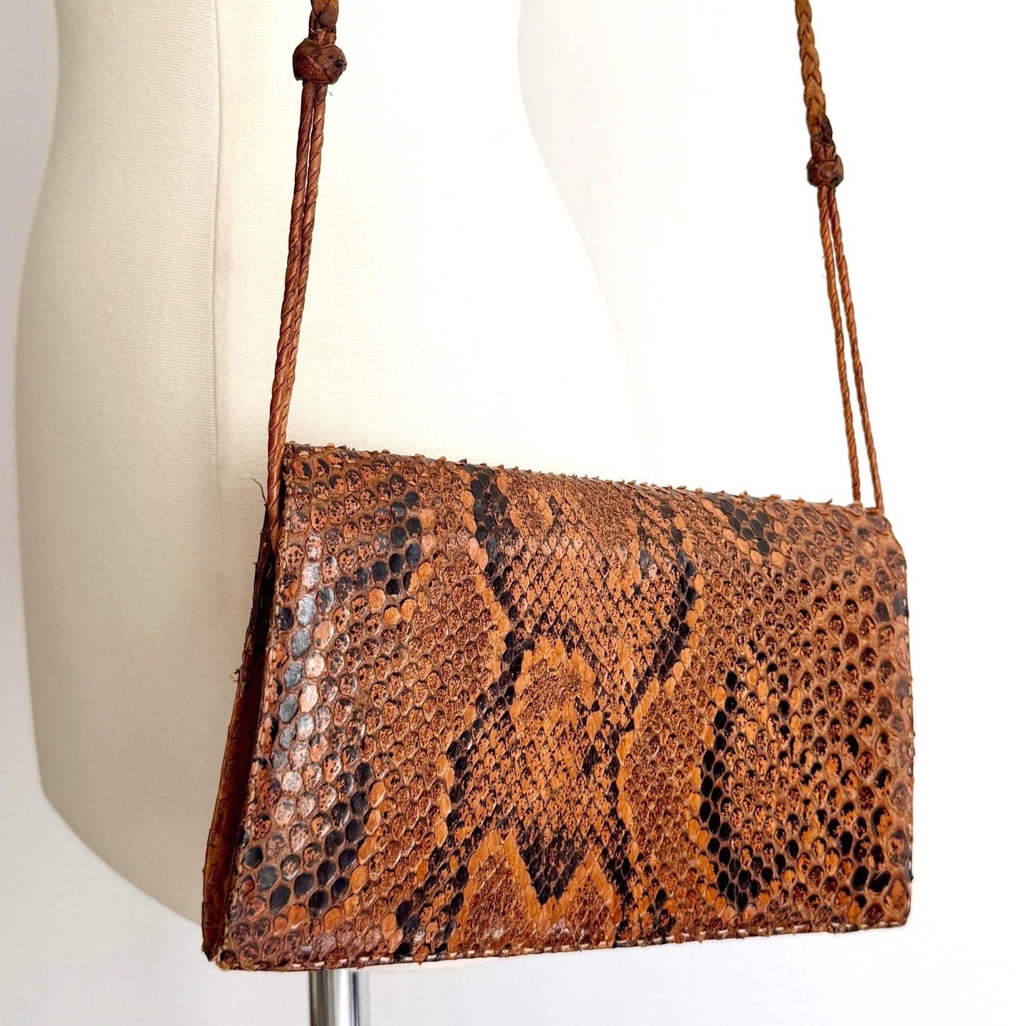 Vintage Handmade Brown Snakeskin Purse Shoulder Bag