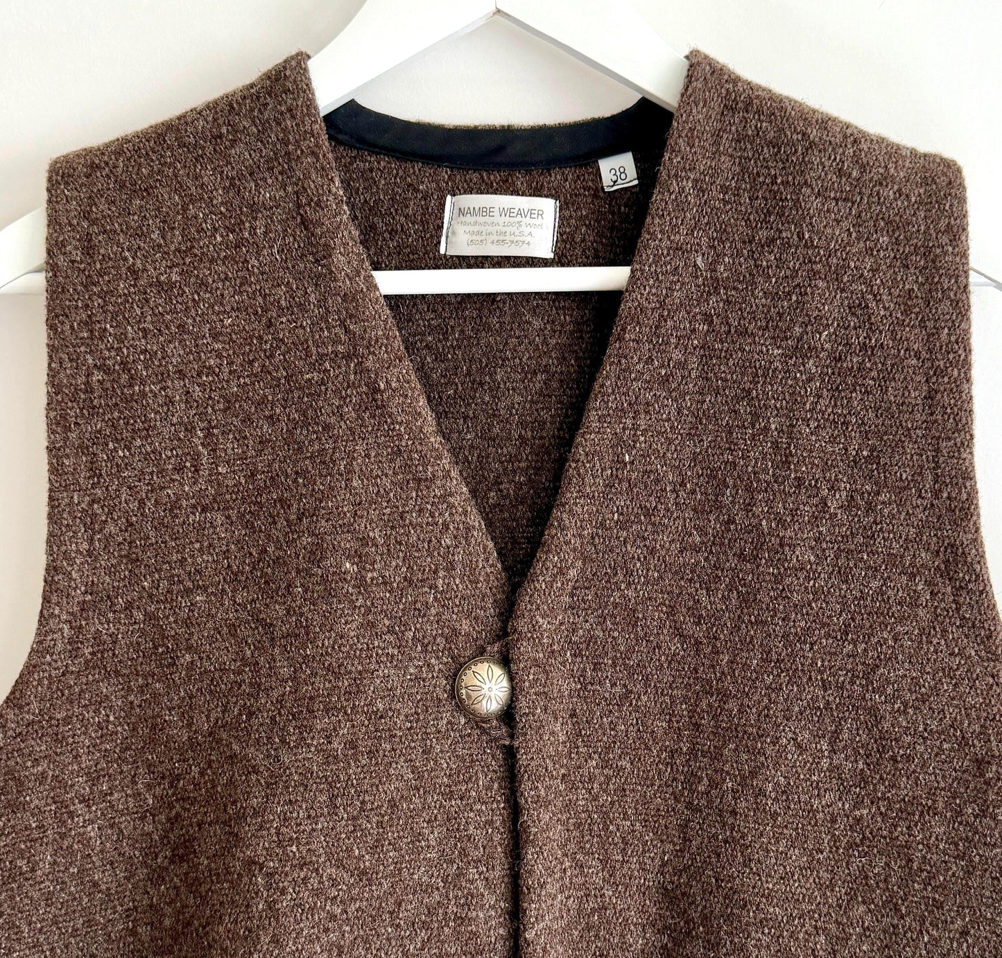 Vintage Brown Wool Vest Nambe Weavers New Mexico Handwoven